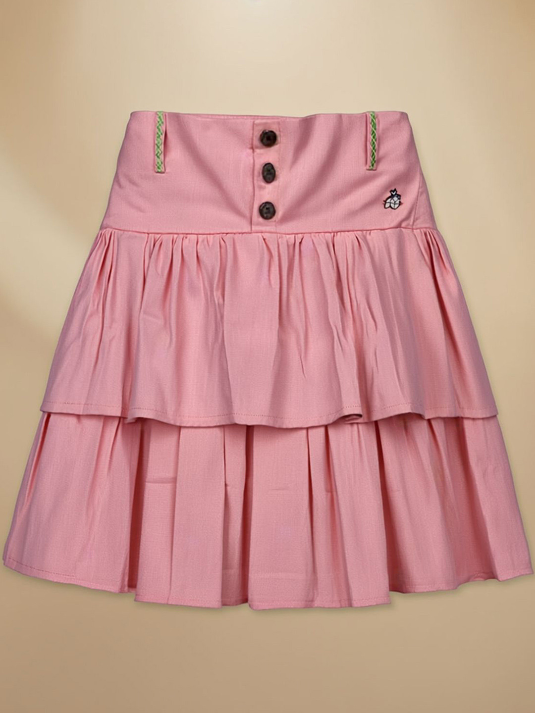 Purple United Kids Girls Pink Denim Pure Cotton Layered Tiered Midi Skirt