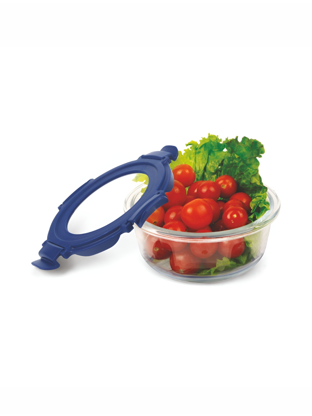 SignoraWare Transparent & Blue Secure N Store Borosilicate Glass Round Container