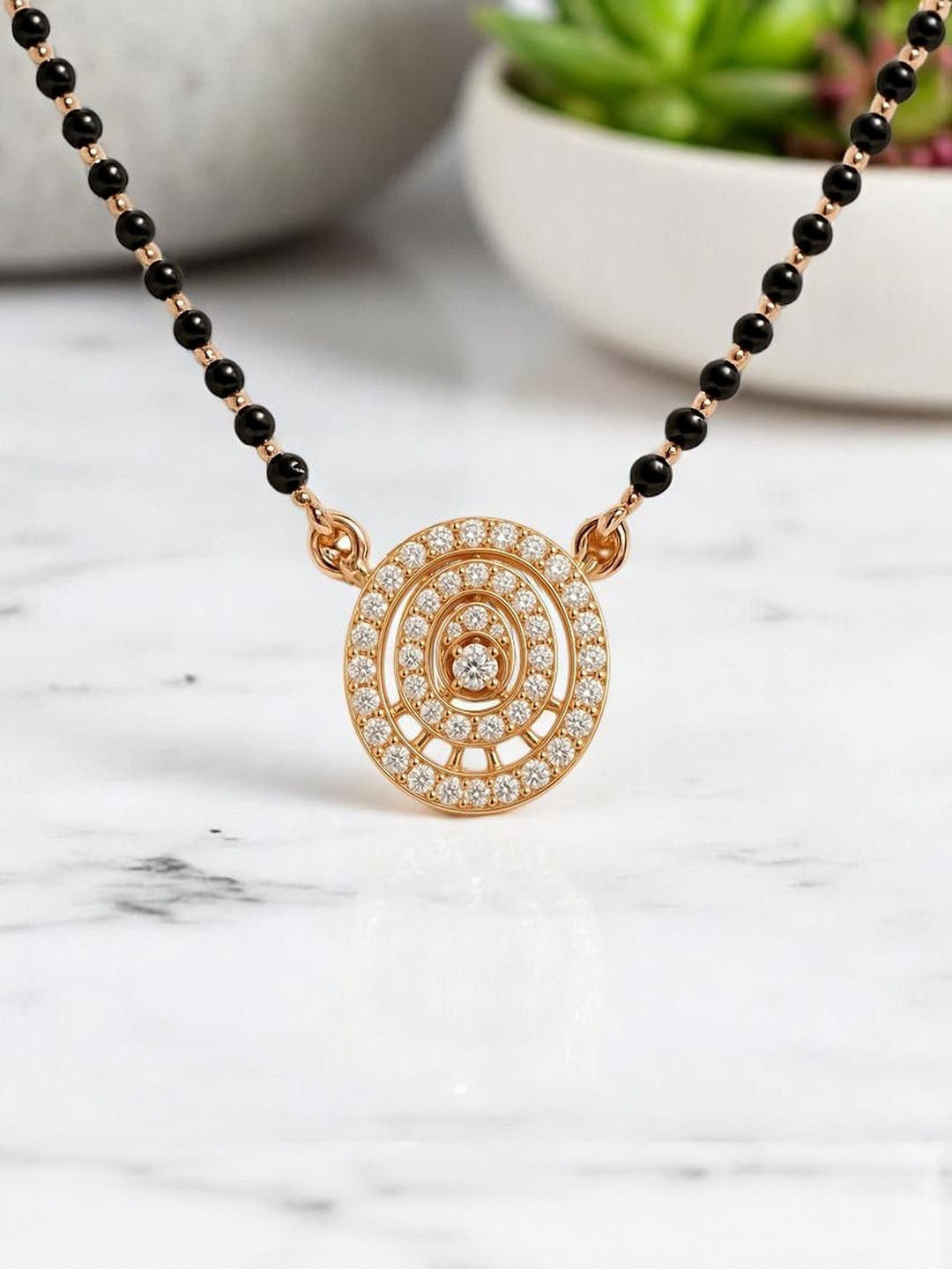 GARNISHA Gold-Plated Artificial Stones and Beads Mangalsutra