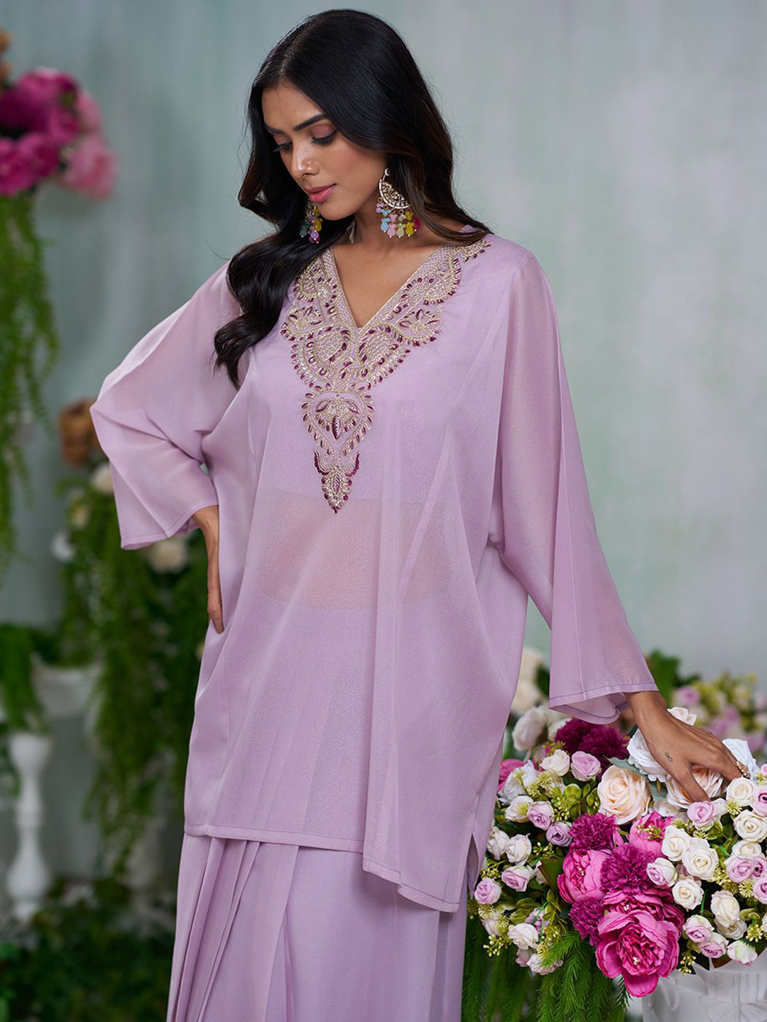 CHHAAP Women Embroidered A-line Kurta with Blouse and Skirt