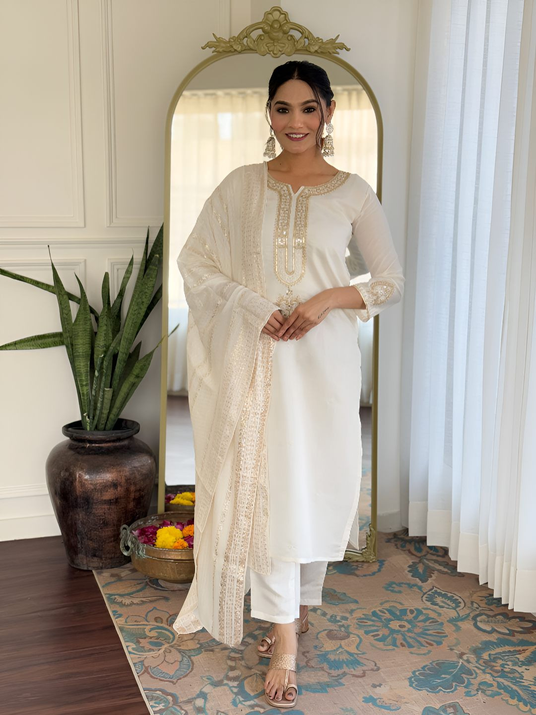 Brand Hill Ethnic Motifs Embroidered Sequinned Kurta Set & Dupatta Kurta Sets