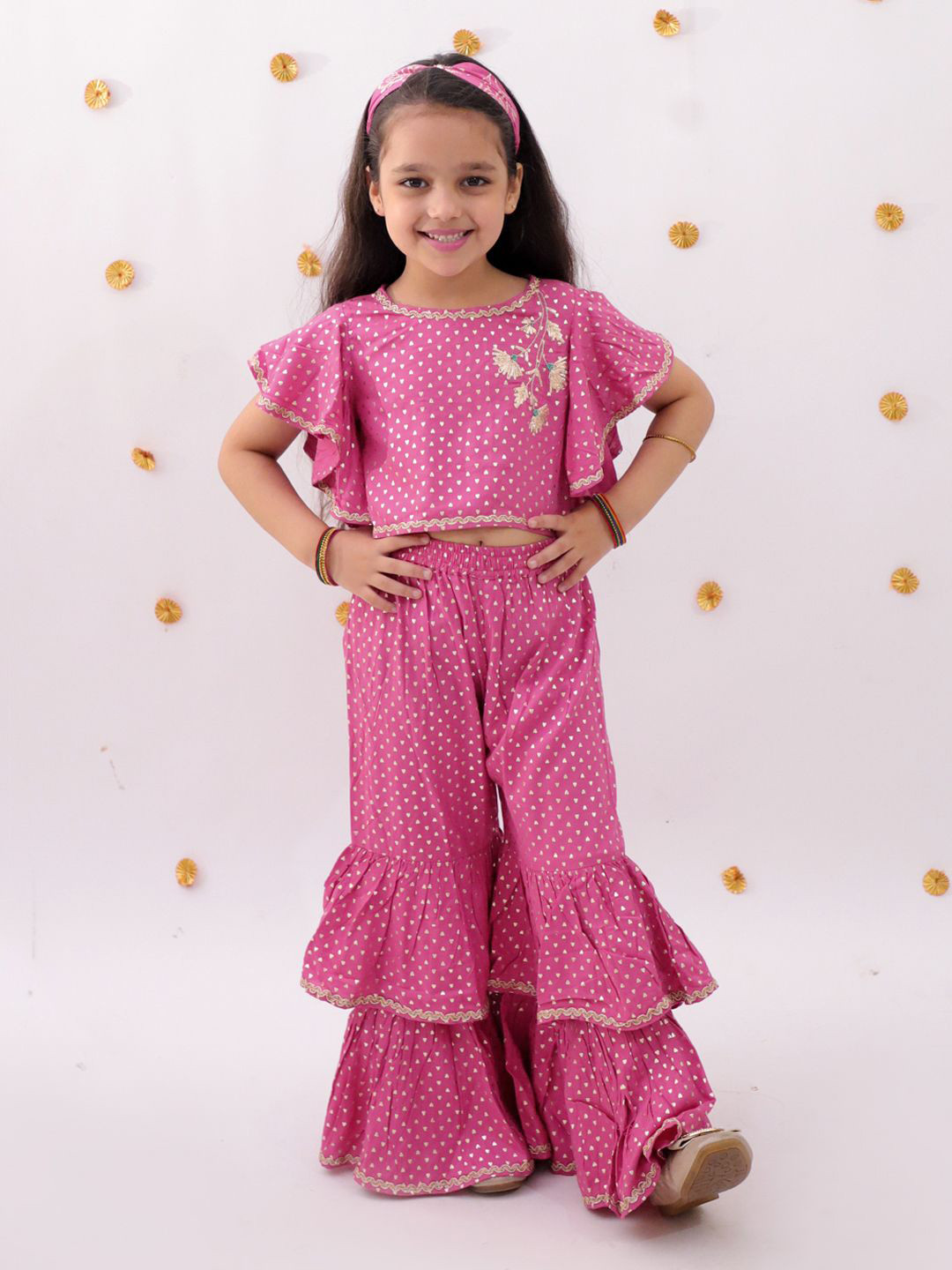 LIL DRAMA Girls Printed Short Sleeves Top With Palazzos