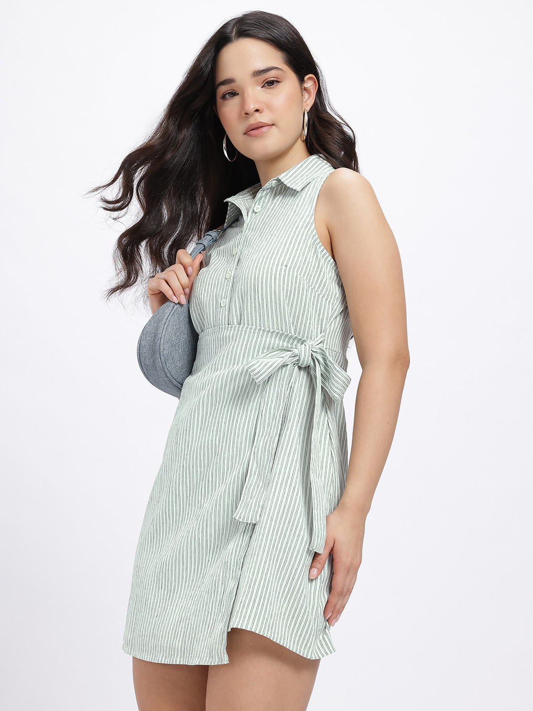 glitchez Striped Seersucker Mini Wrap Dress