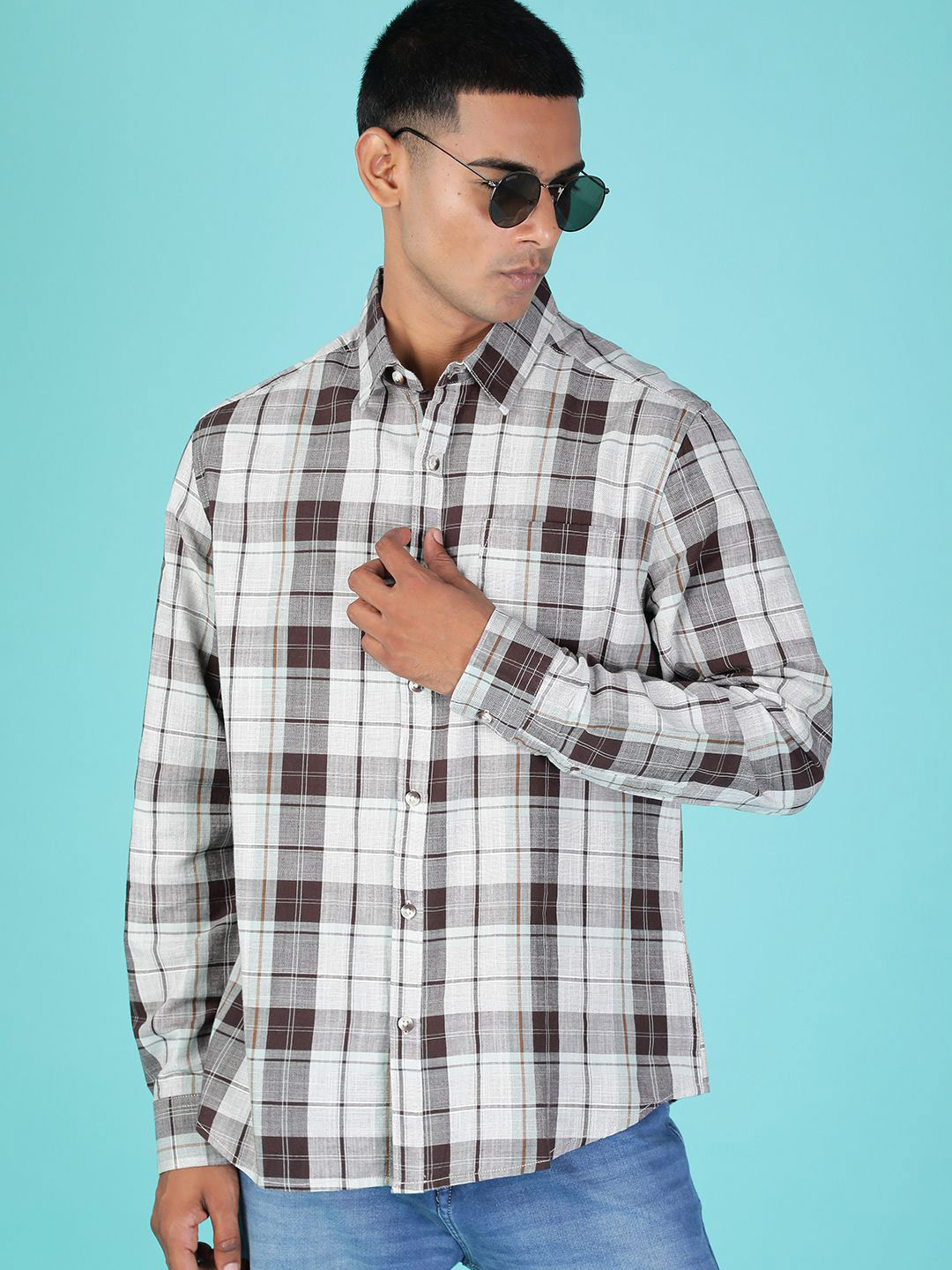 V-Mart Men Buffalo Checked Button-Down Collar Cotton Casual Shirt