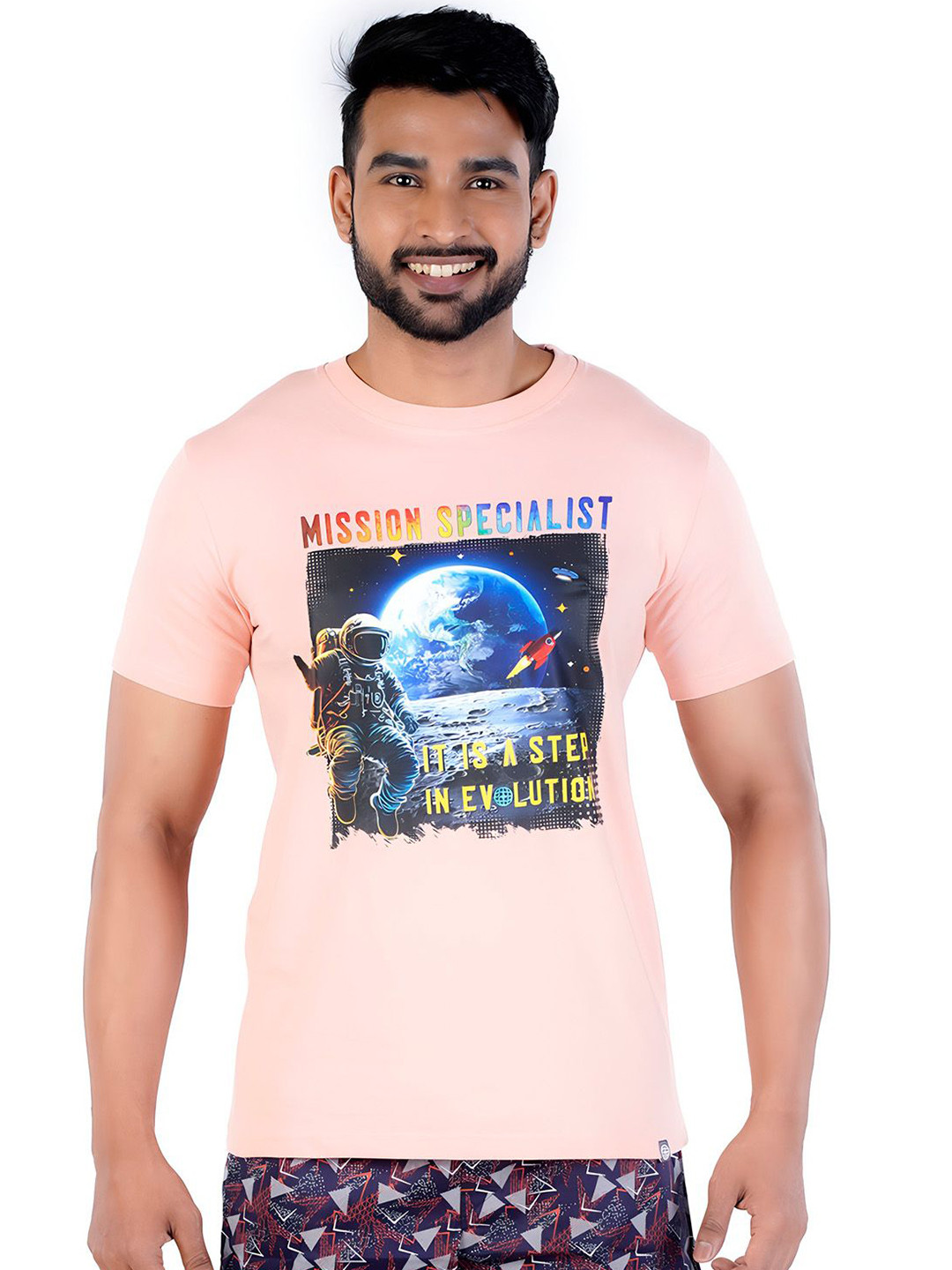 COLORS by Rupa Frontline Men Moisture Wicking Graphic Printed Cotton Slim Fit T-shirt