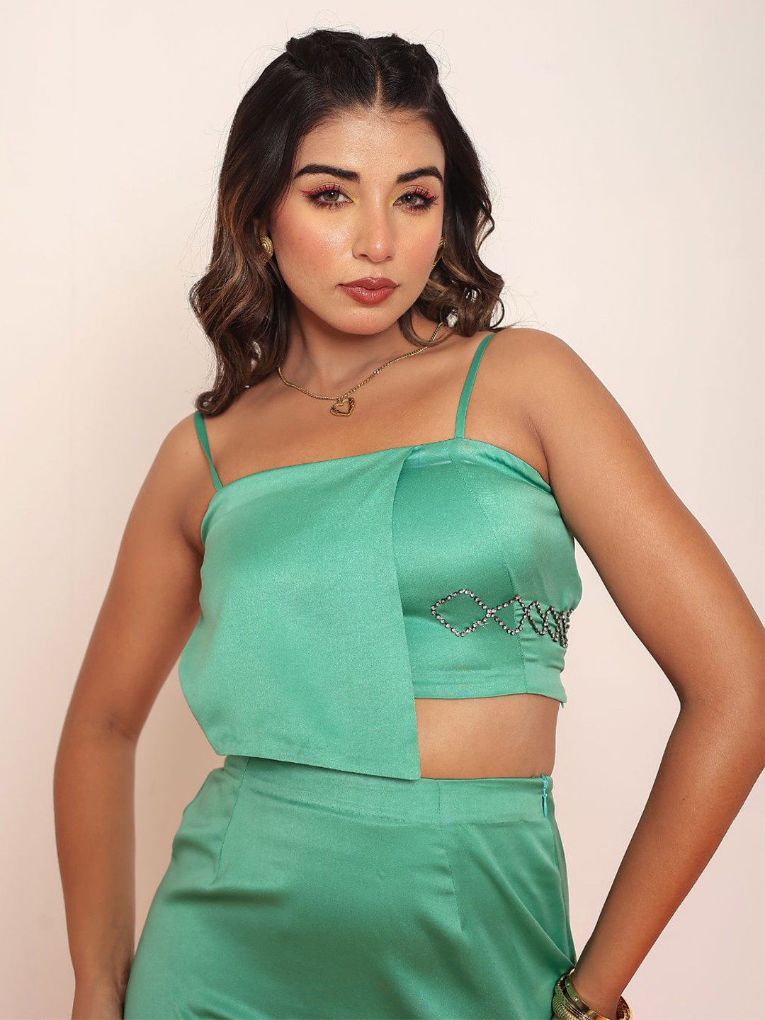 LOVEPRASHA Women Sleeveless Satin Fitted Crop Top