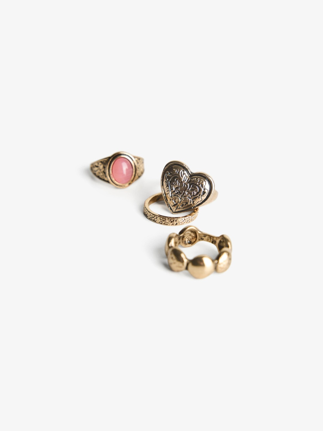 Bershka Set Of 4 Artificial Stones Studded Finger Ring