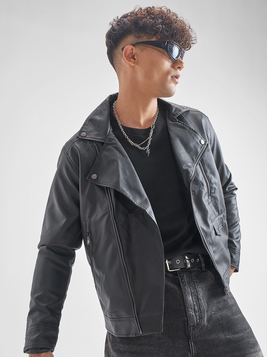 HIGHLANDER Men Black Solid Leather Jacket