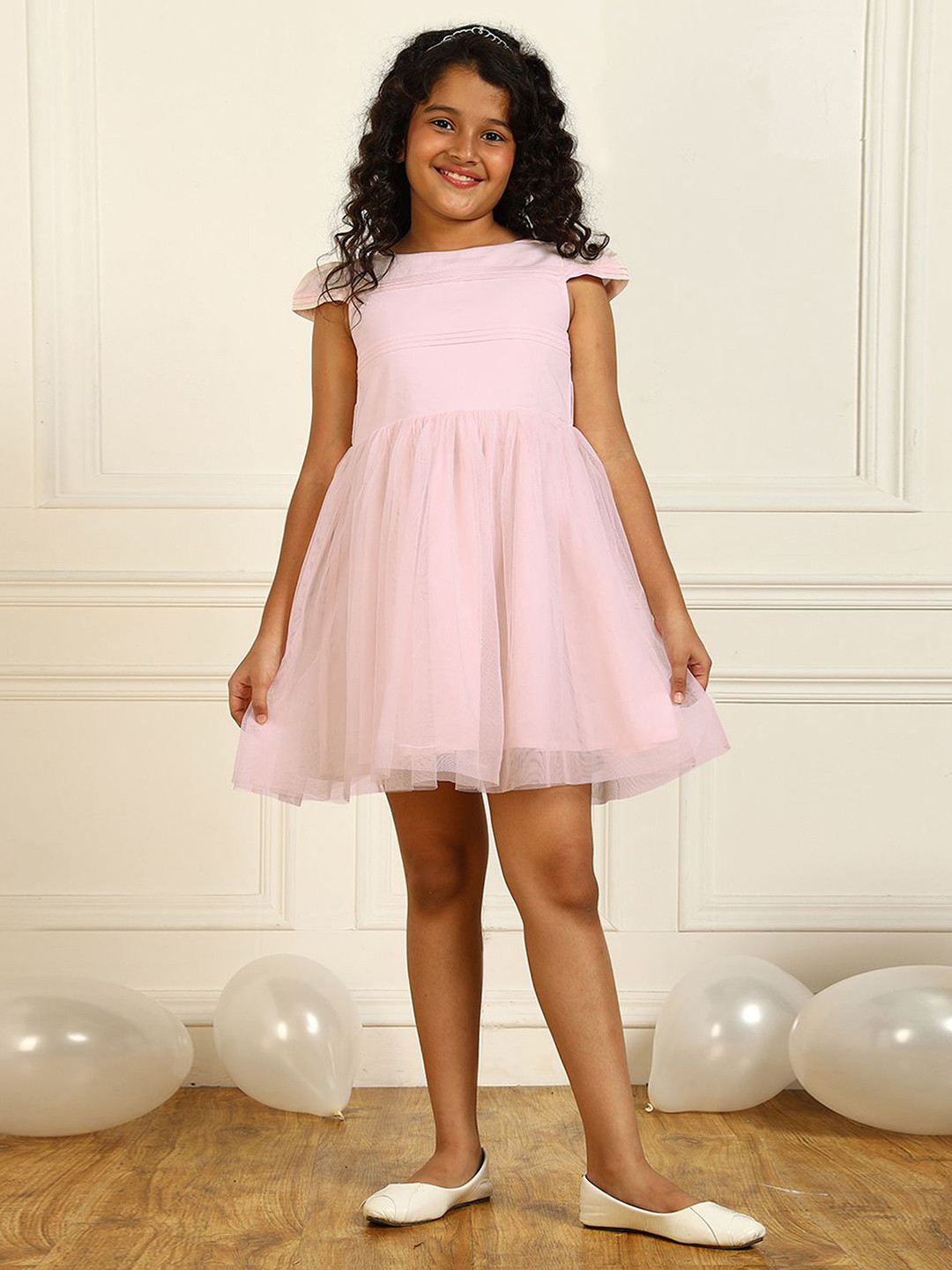Miyo Girls Cap Sleeves Cotton Fit & Flare Dress