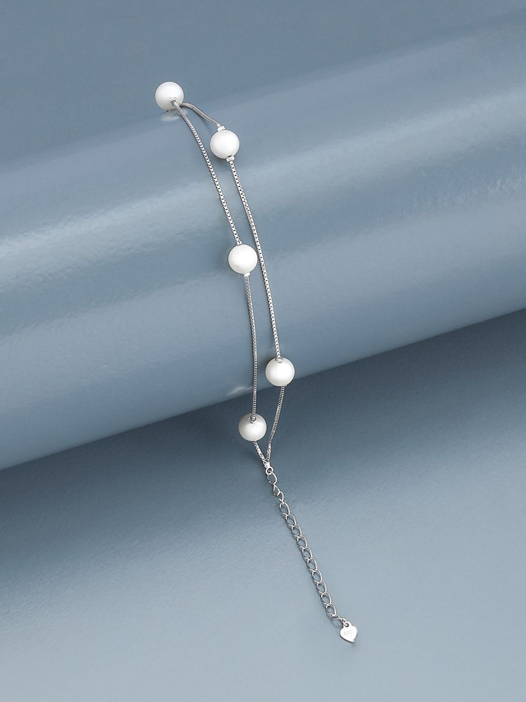 Kushal's Fashion Jewellery Women 92.5 Sterling Silver Rhodium-Plated Pearl Link Bracelet