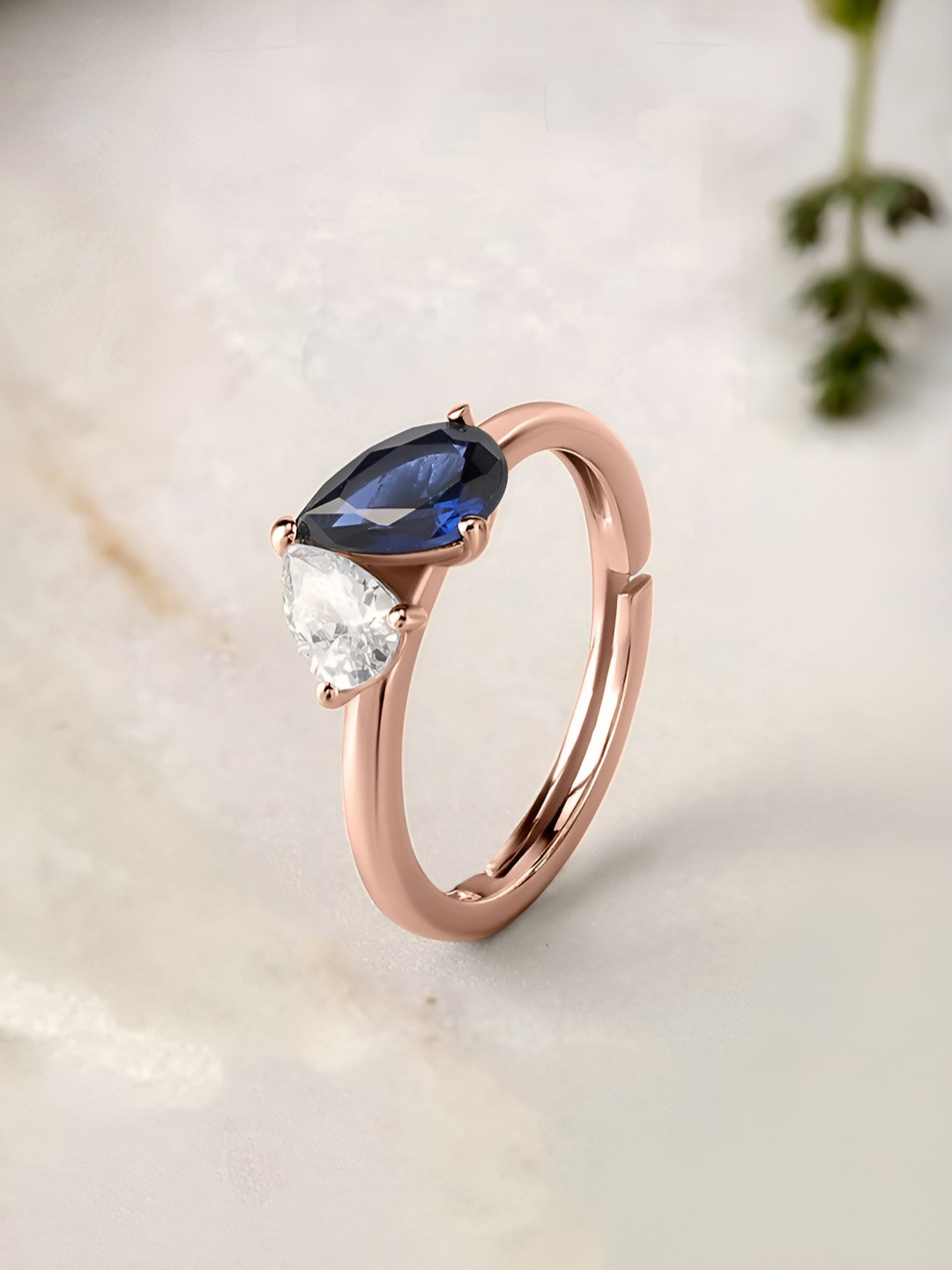 Ornate Jewels 925 Sterling Silver 18K Rose Gold Plated Sapphire Studded Ring