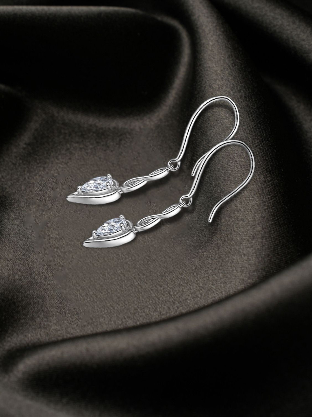 Meadows 925 Sterling Silver Rhodium-Plated CZ Studded Infinity Heart Shaped Drop Earrings