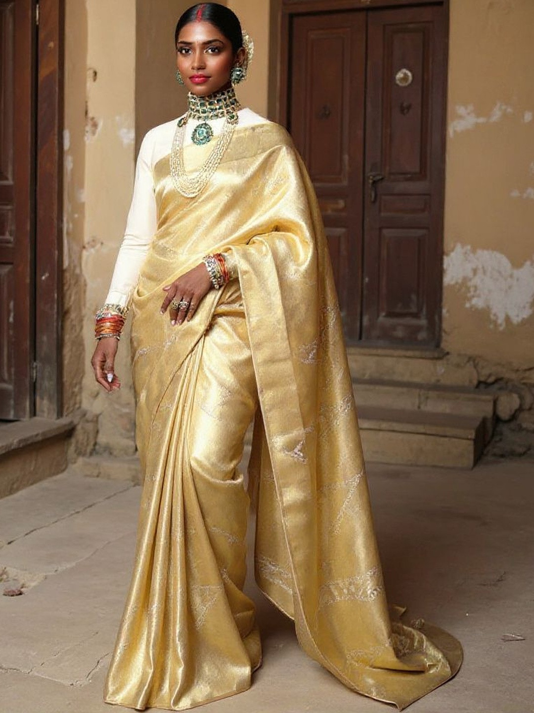 VILLE FASHION Cream Art Silk Woven Design Sarees
