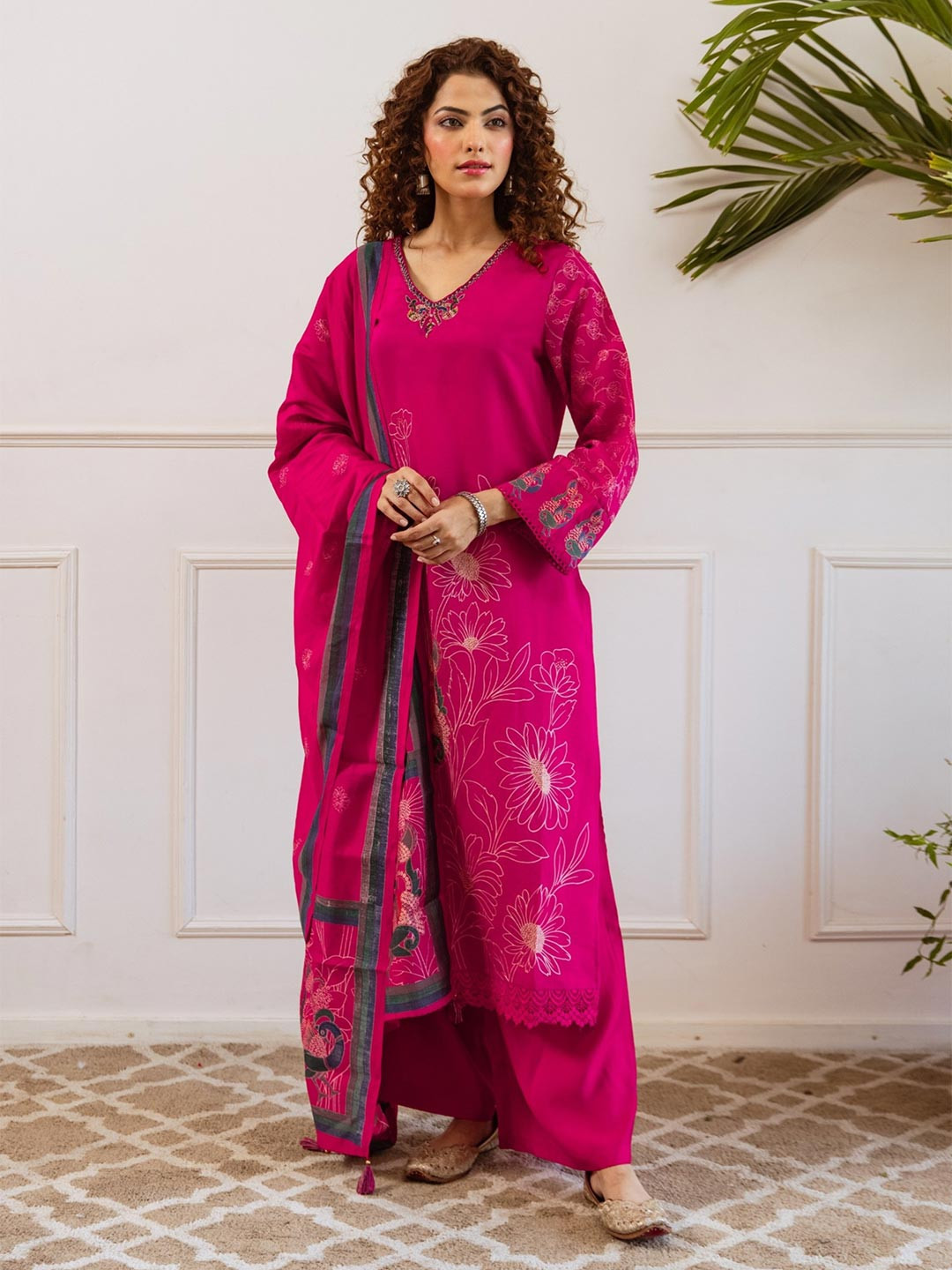 AUTUMN LANE Women Kabool Raspberry Suit Set