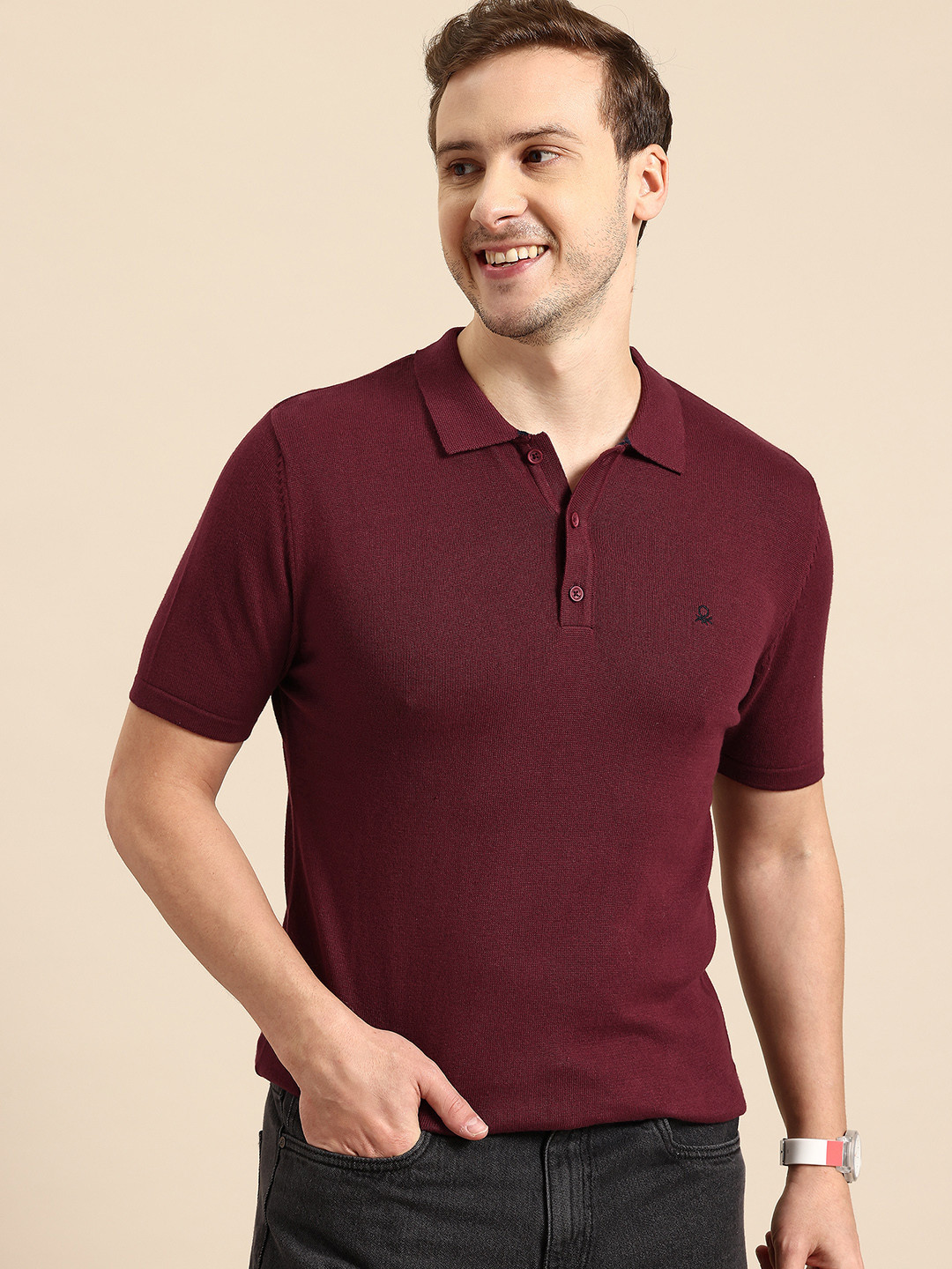 United Colors of Benetton Solid Shirt Collar Pure Cotton Pullover