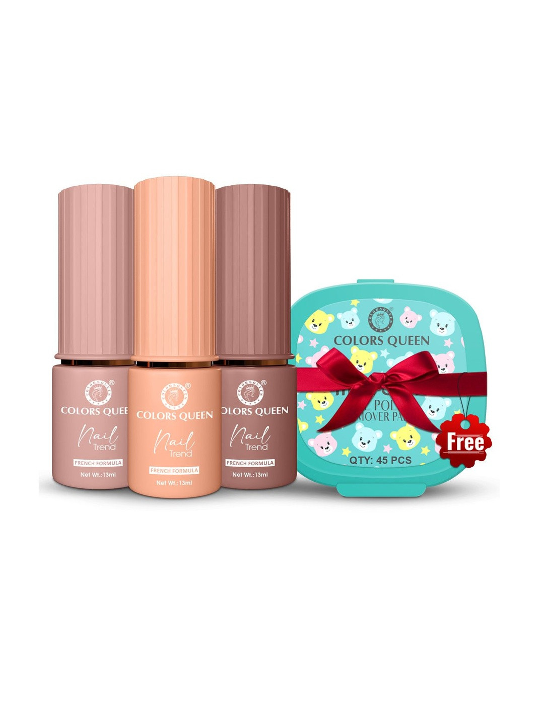 Colors Queen Set Of 4 Glossy Nail Paint - 13 ml Each With Remover Pads - 45 Pieces