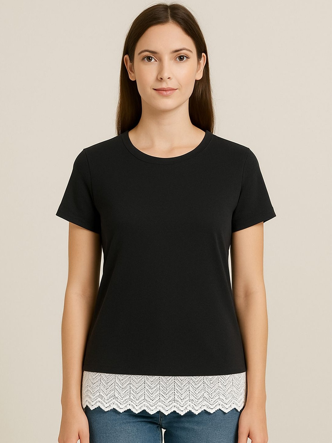 Moda Rapido Women Black Solid Pure Cotton T-shirt
