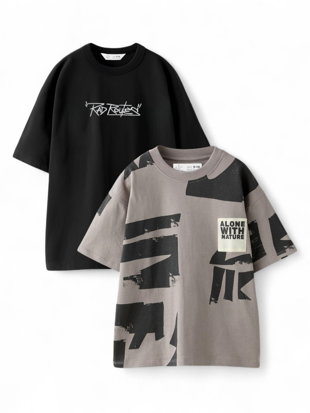 Alan Jones Set Of 2 Typography Printed Drop-Shoulder Sleeves Cotton Oversized T-shirt