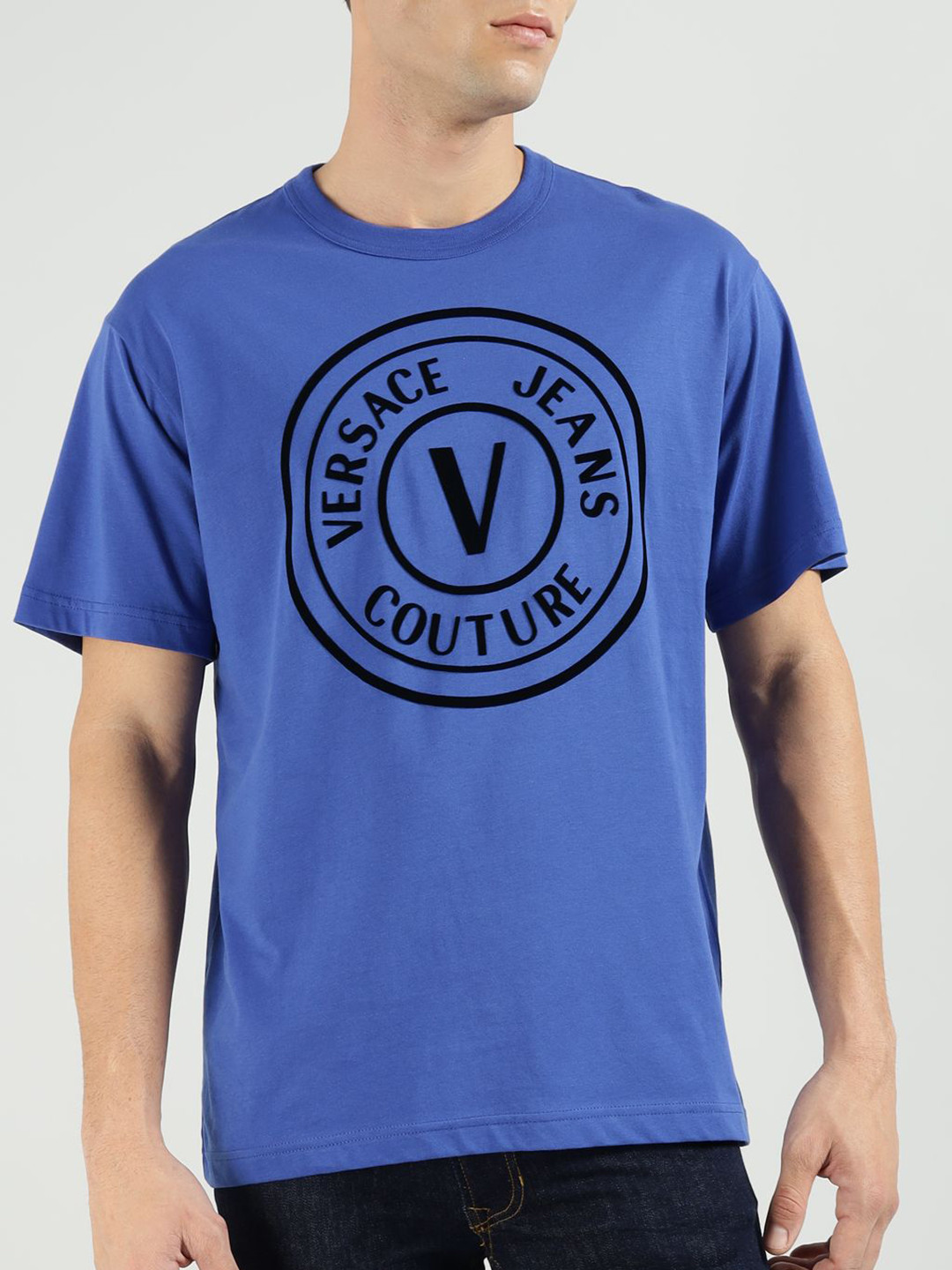 Versace Jeans Couture Men Brand Logo Printed Round Neck Pure Cotton T-shirt