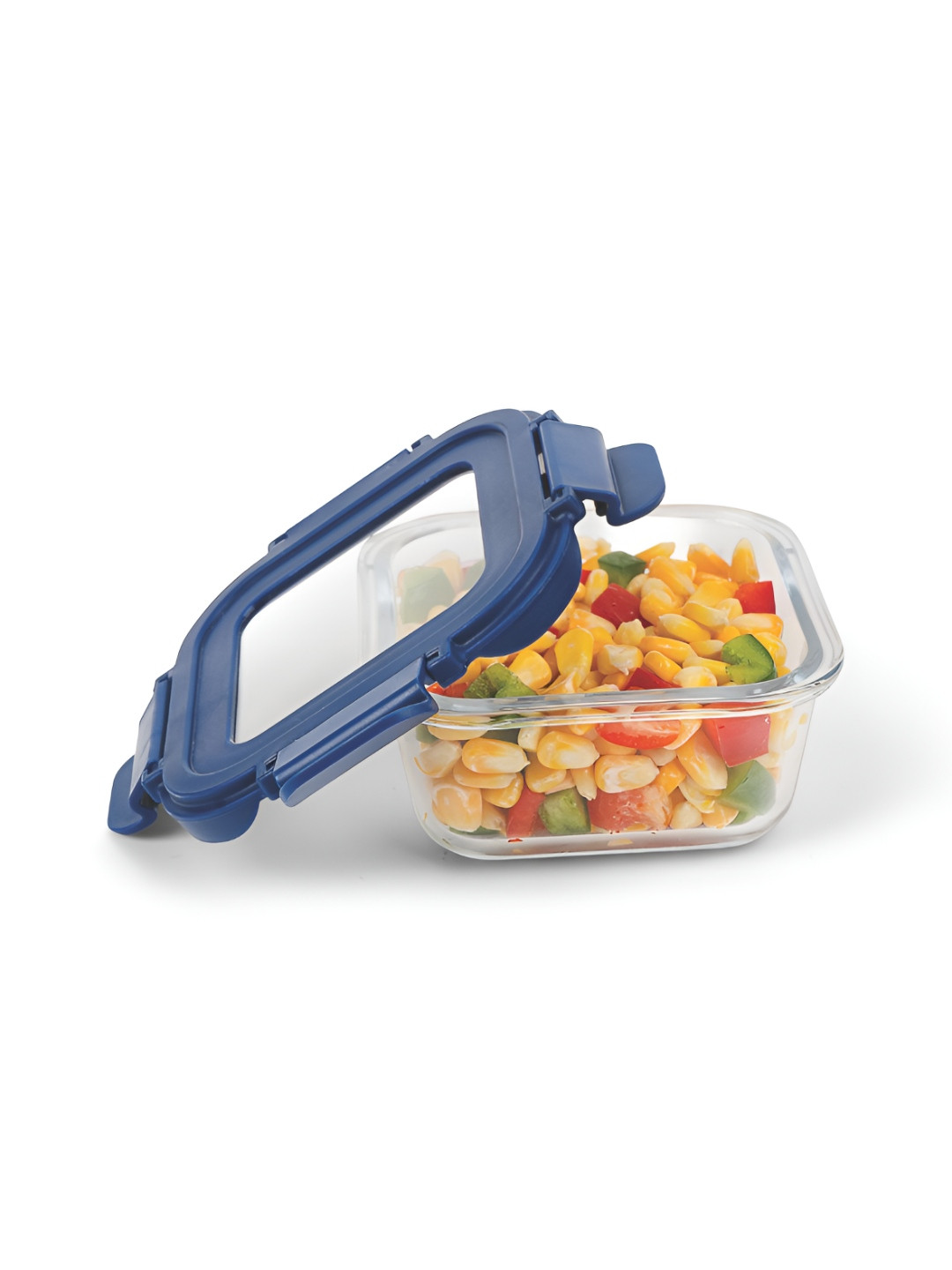 SignoraWare Transparent & Blue Secure N Store Borosilicate Glass Square Container
