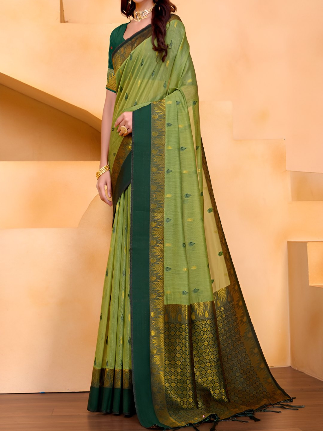 PEENGAX Ethnic Motifs Woven Design Pure Cotton Ikat Saree