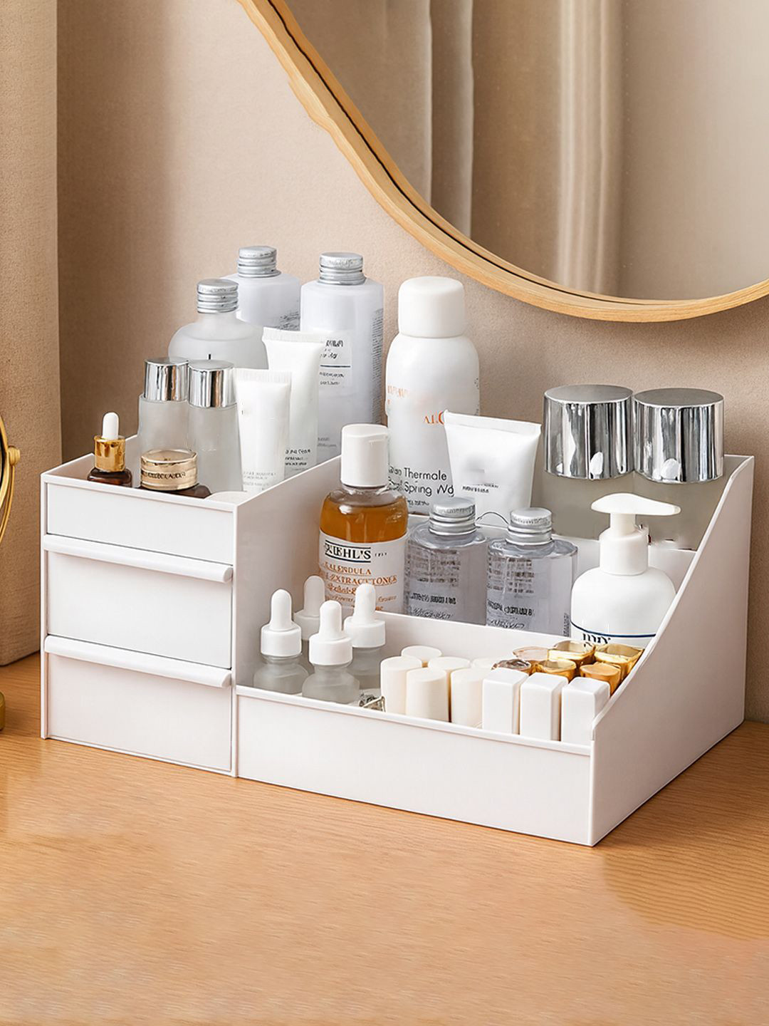 Kuber Industries White 8-Compartments Makeup Organiser