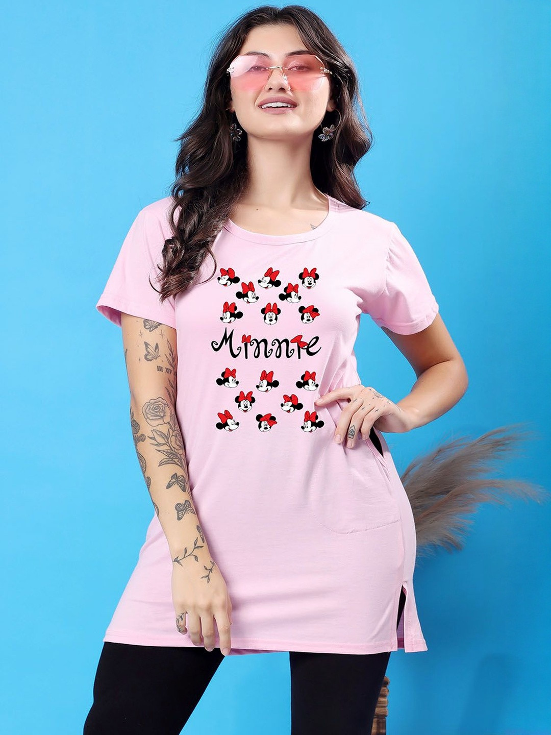 CORSICA Women Pink Pure Cotton Minnie Mouse Printed T-shirt