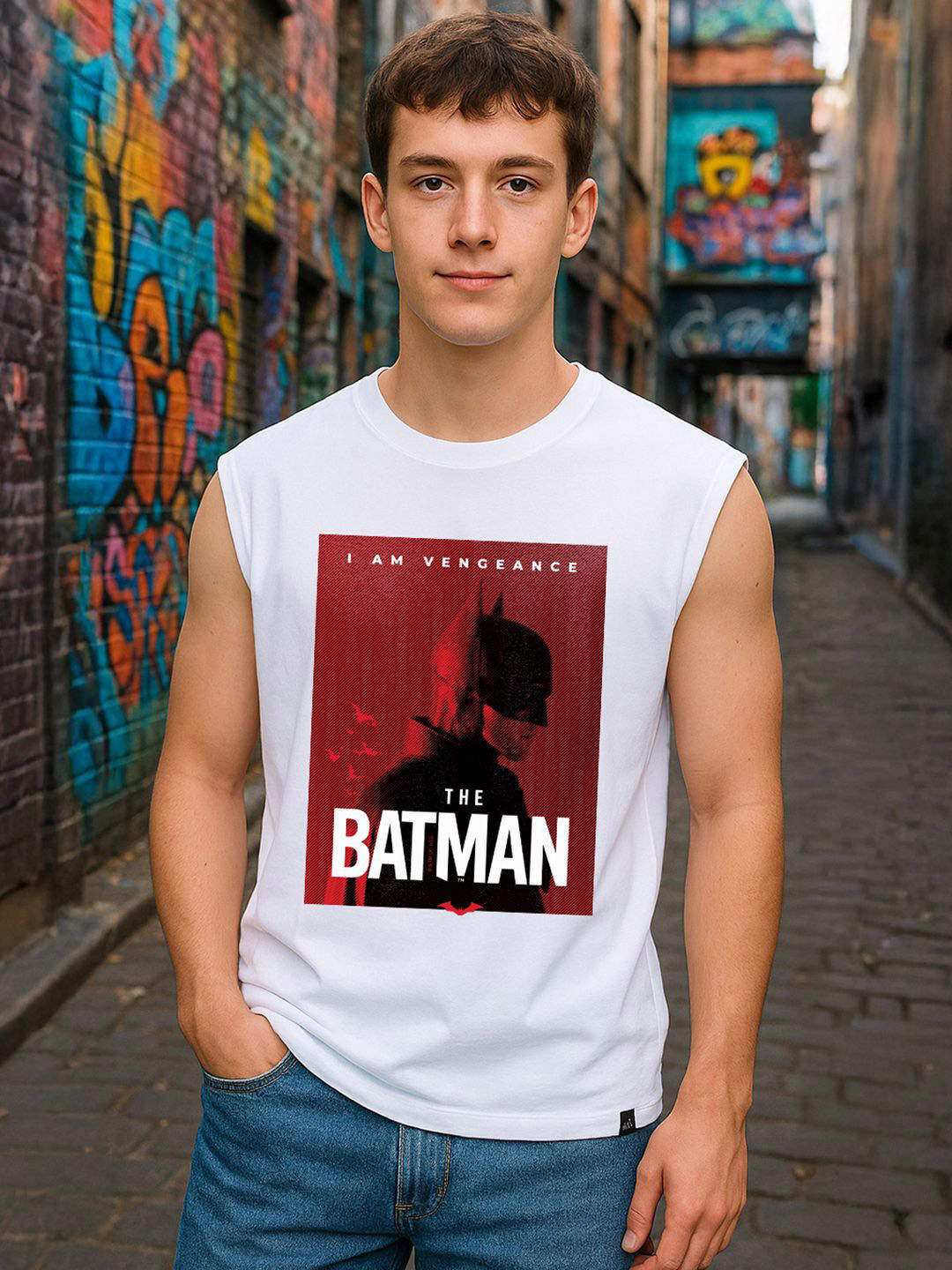 Bewakoof Batman Graphic Printed Boxy Fit Vest