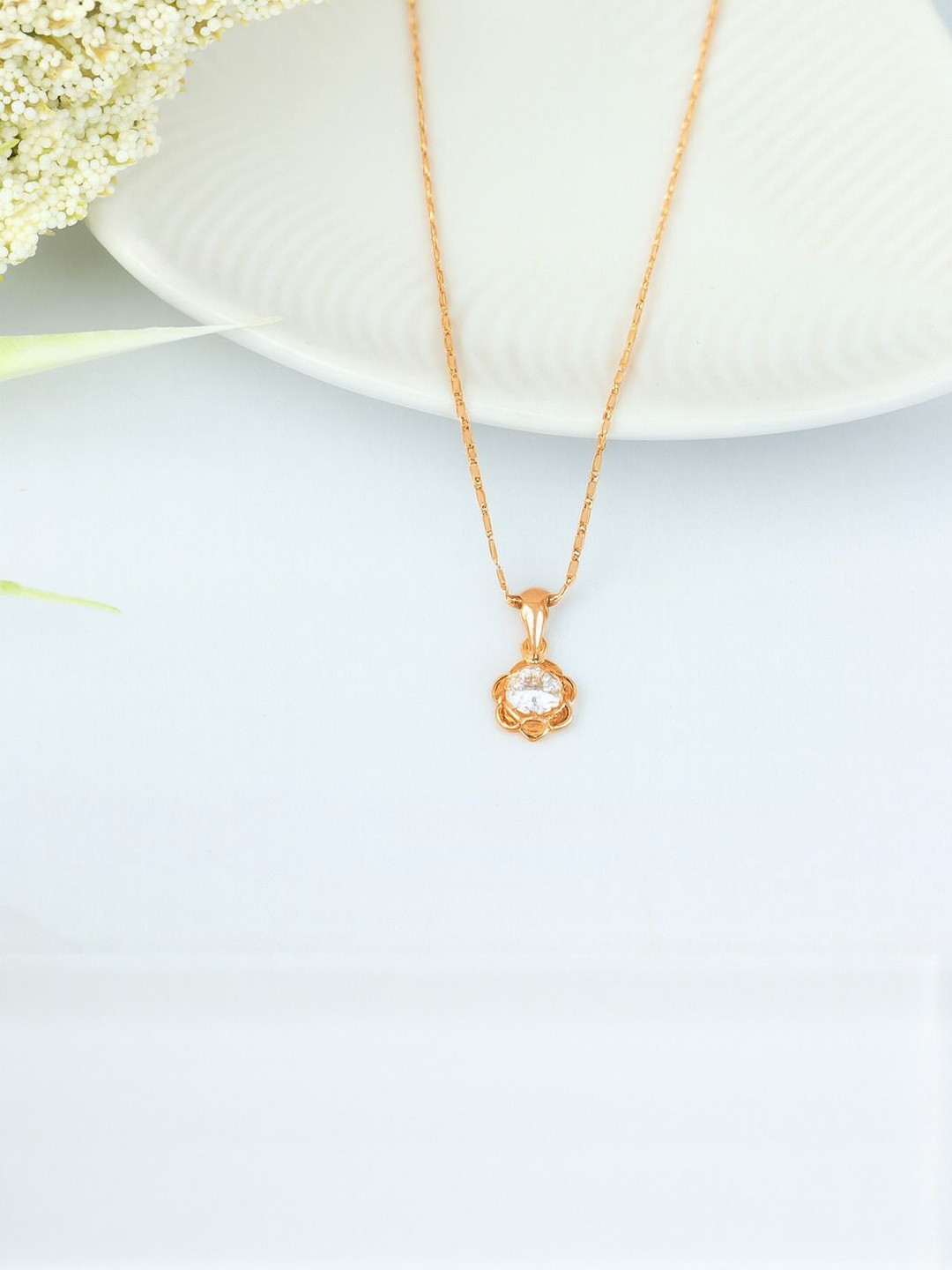 GARNISHA Gold-Plated Flower Drop Pendant with Chain