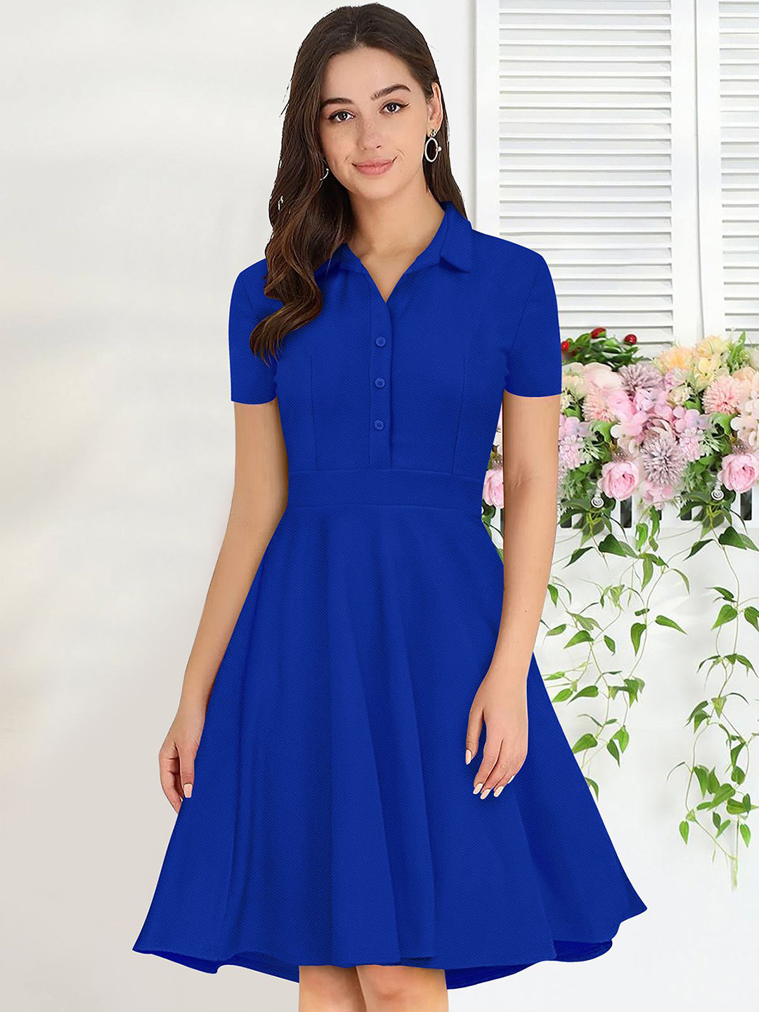 TESSAVEGAS Women Shirt Collar A-Line Dress