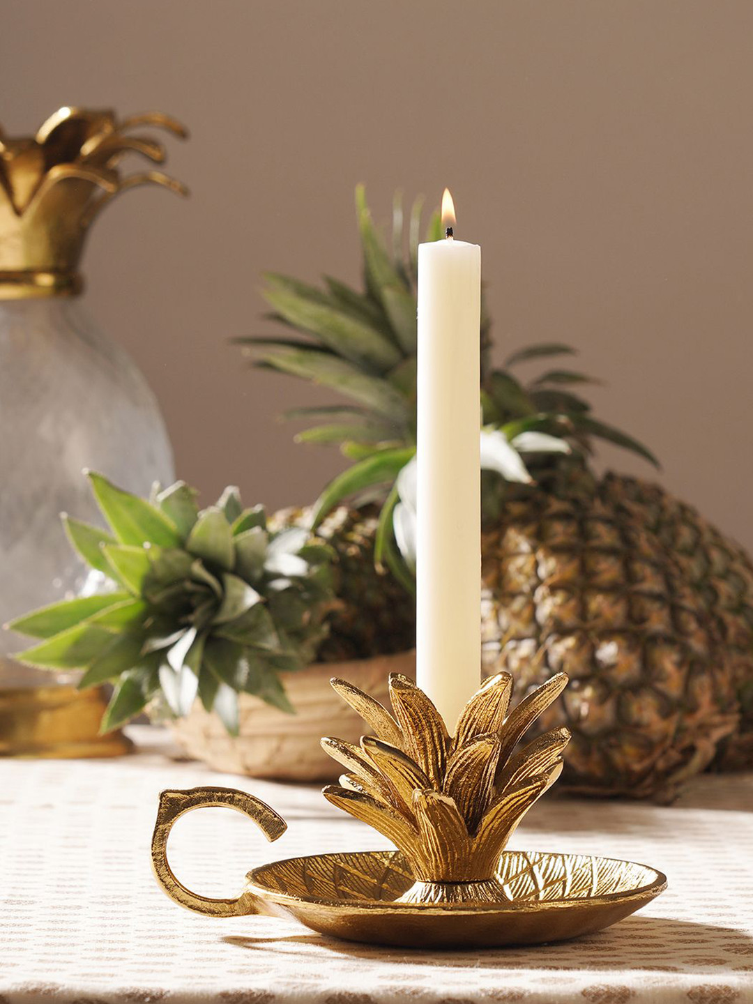 Pure Home and Living Gold-Toned Pineapple Textured Aluminium Candle Holder