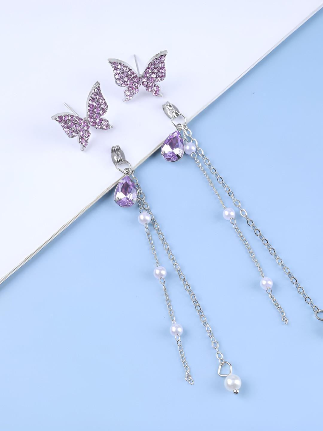 Rod Takes Silver Plated Artificial Beaded Half Butterfly Shaped Drop Earrings