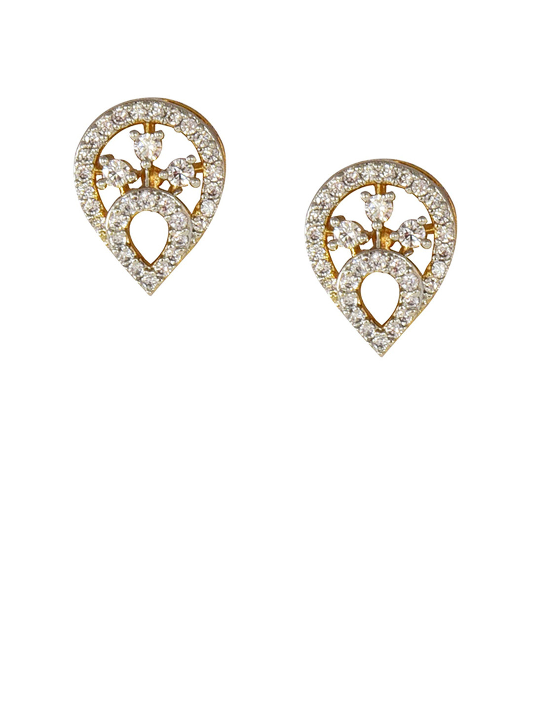 JEWEL SPARK Gold-Plated American Diamond Studded Teardrop Shaped Studs