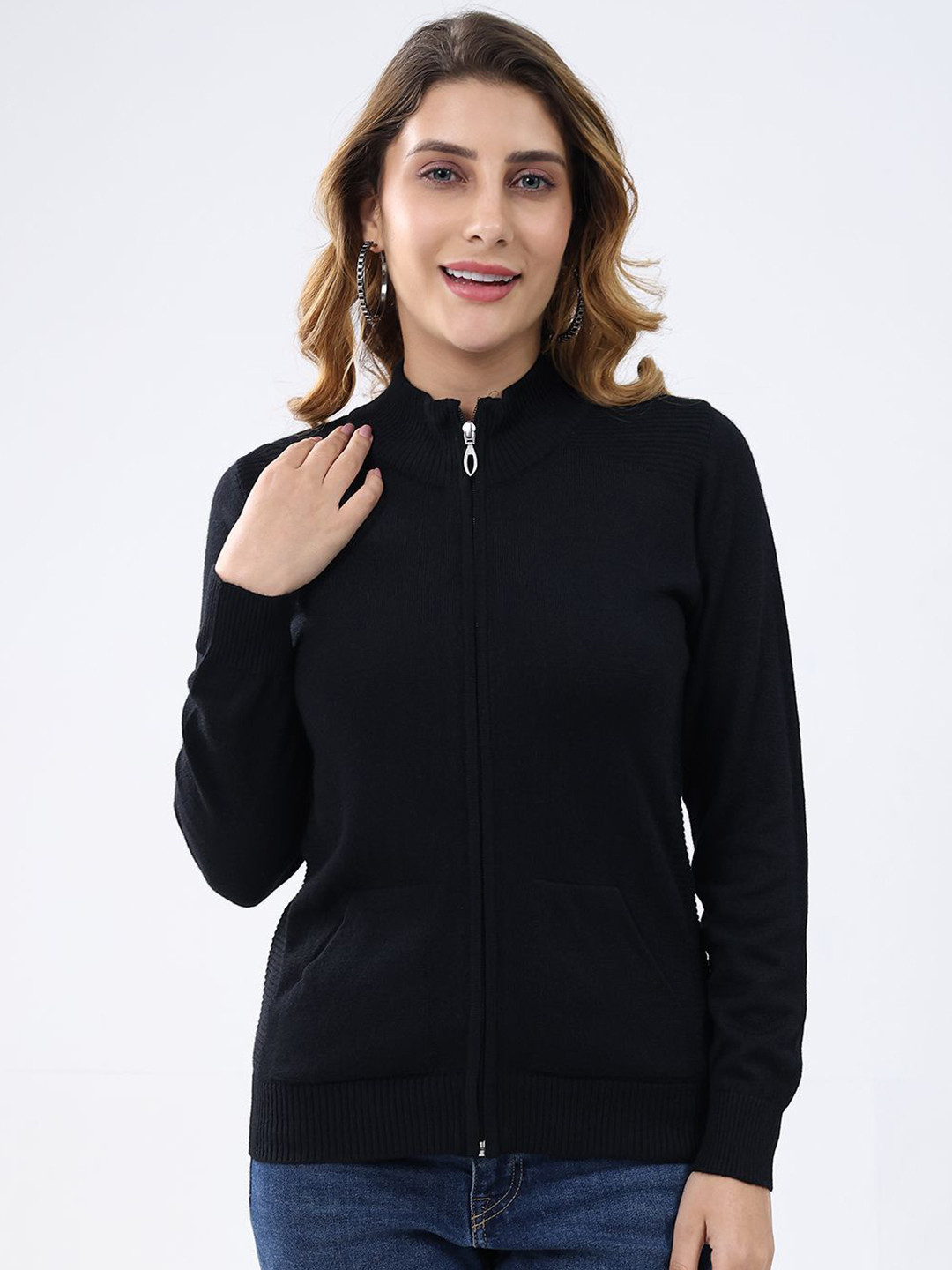 Monte Carlo Women Mock Collar Woollen Cardigan