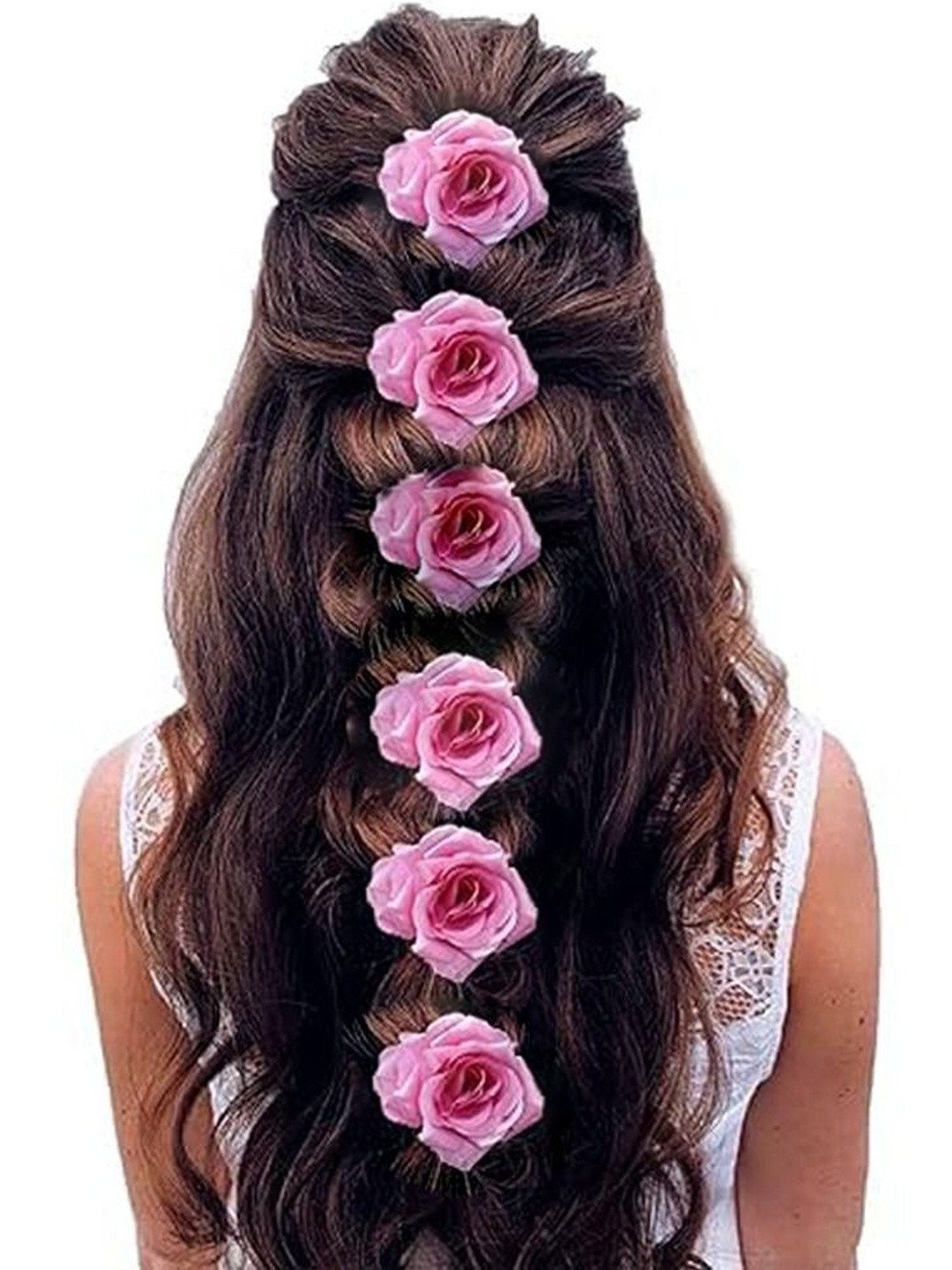 DIVASTRI Women Set of 6 Pink Artificial Rose Alligator Hair Clip