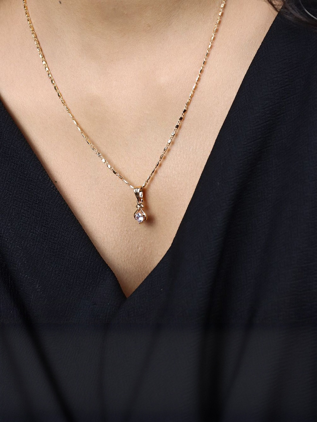 GARNISHA Gold-Plated Tear Drop Pendant with Chain