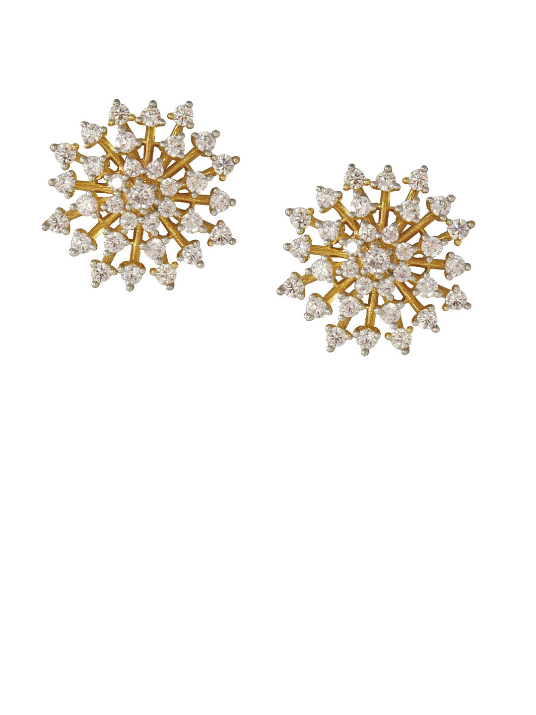 JEWEL SPARK Gold-Plated American Diamond Studded Floral Shaped Studs