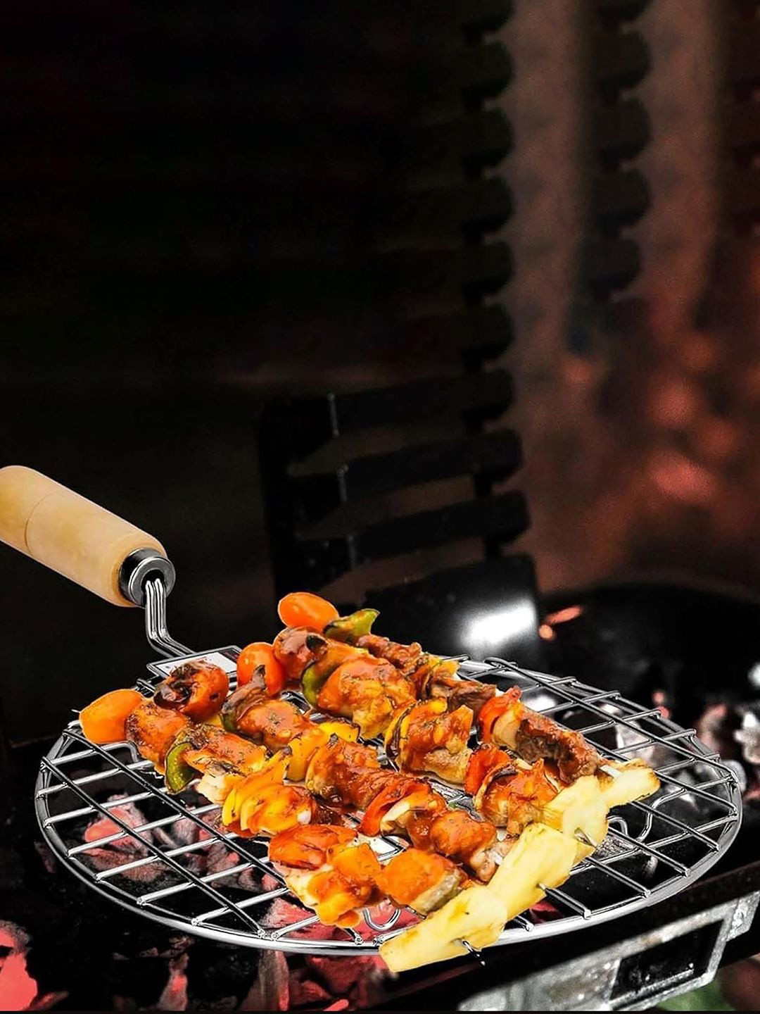 Kuber Industries Silver Toned & Brown Multipurpose Stainless Steel Roaster Jalli