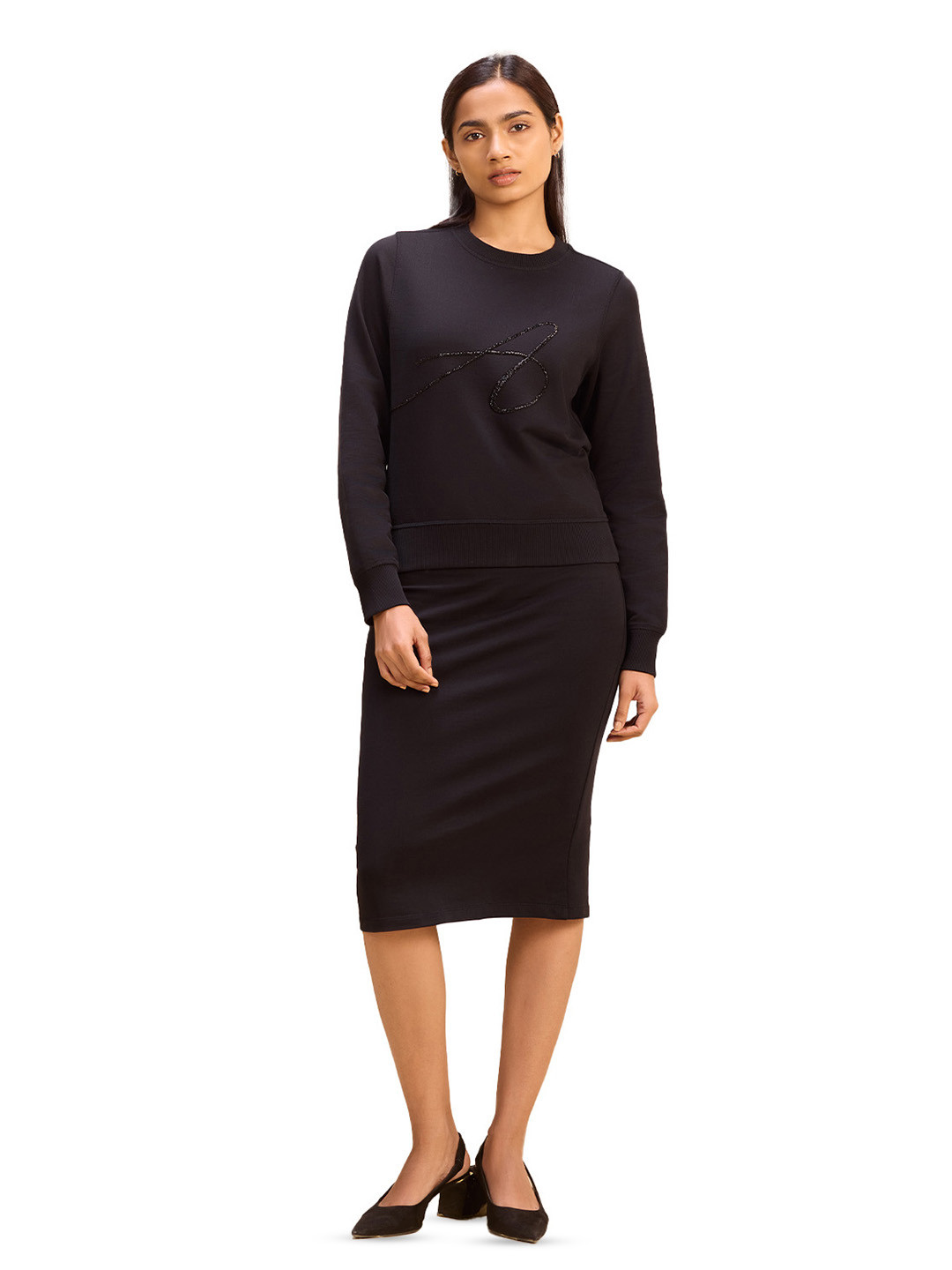ALONGE Pencil Fitted knit Midi Skirt