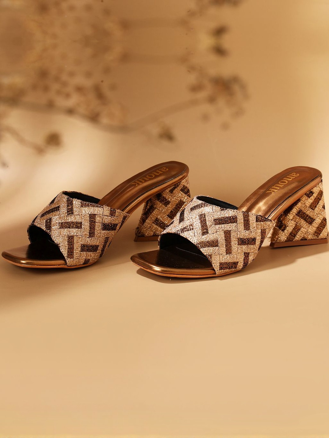 Anouk Women Gold & Silver Party Block Heels