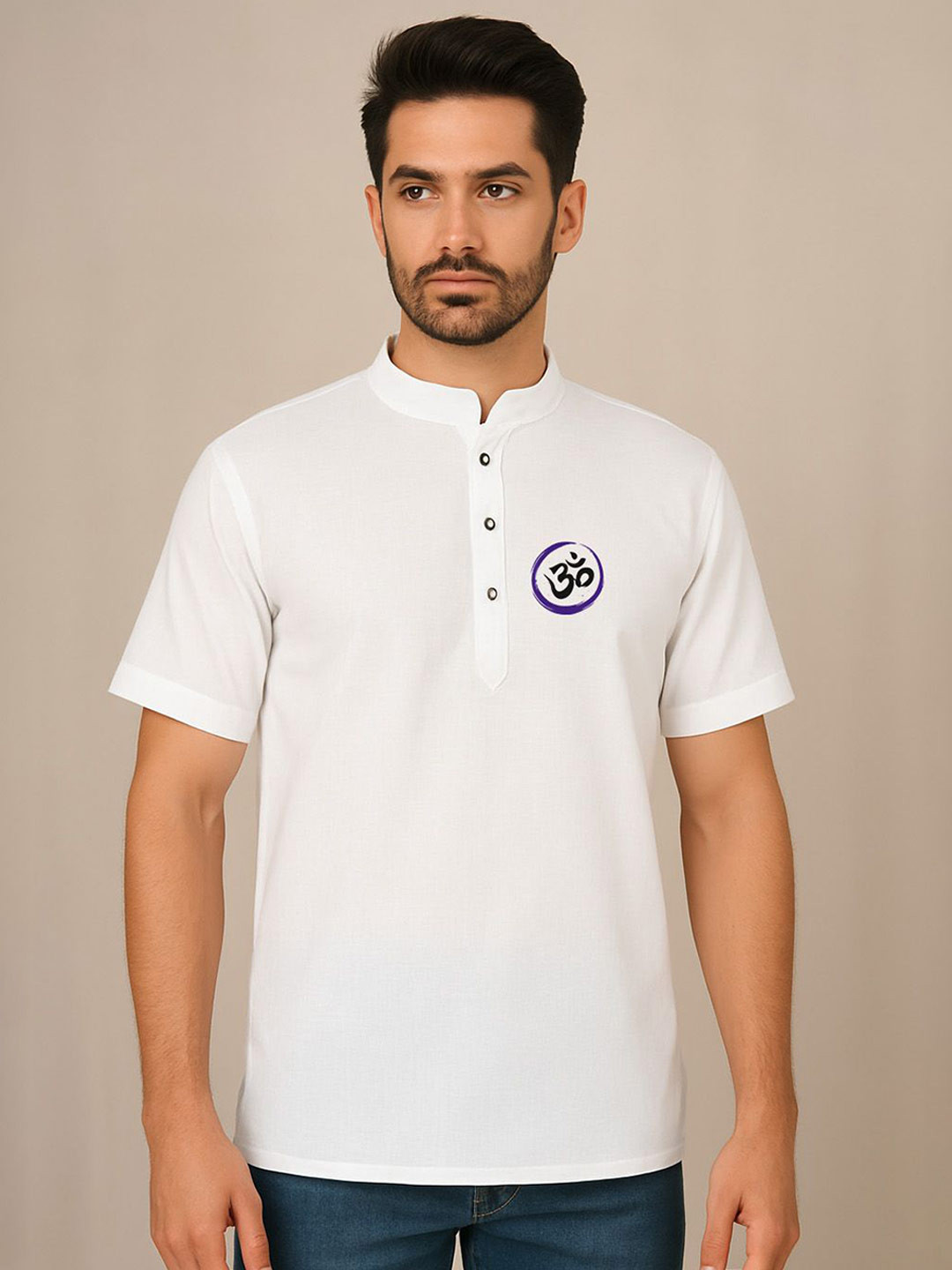 Sanaatani Cotton Thread Work Mandarin Collar Short Kurta