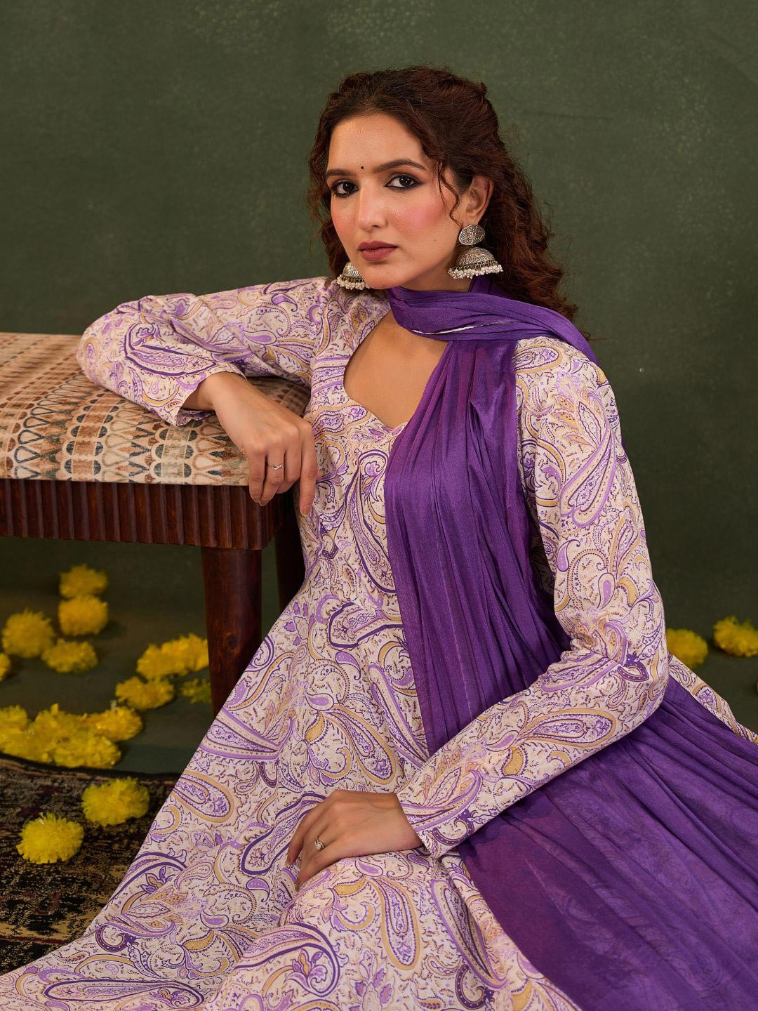 Pure Cotton Printed Anarkali Kurta Set with Palazzo Pants & Dupatta