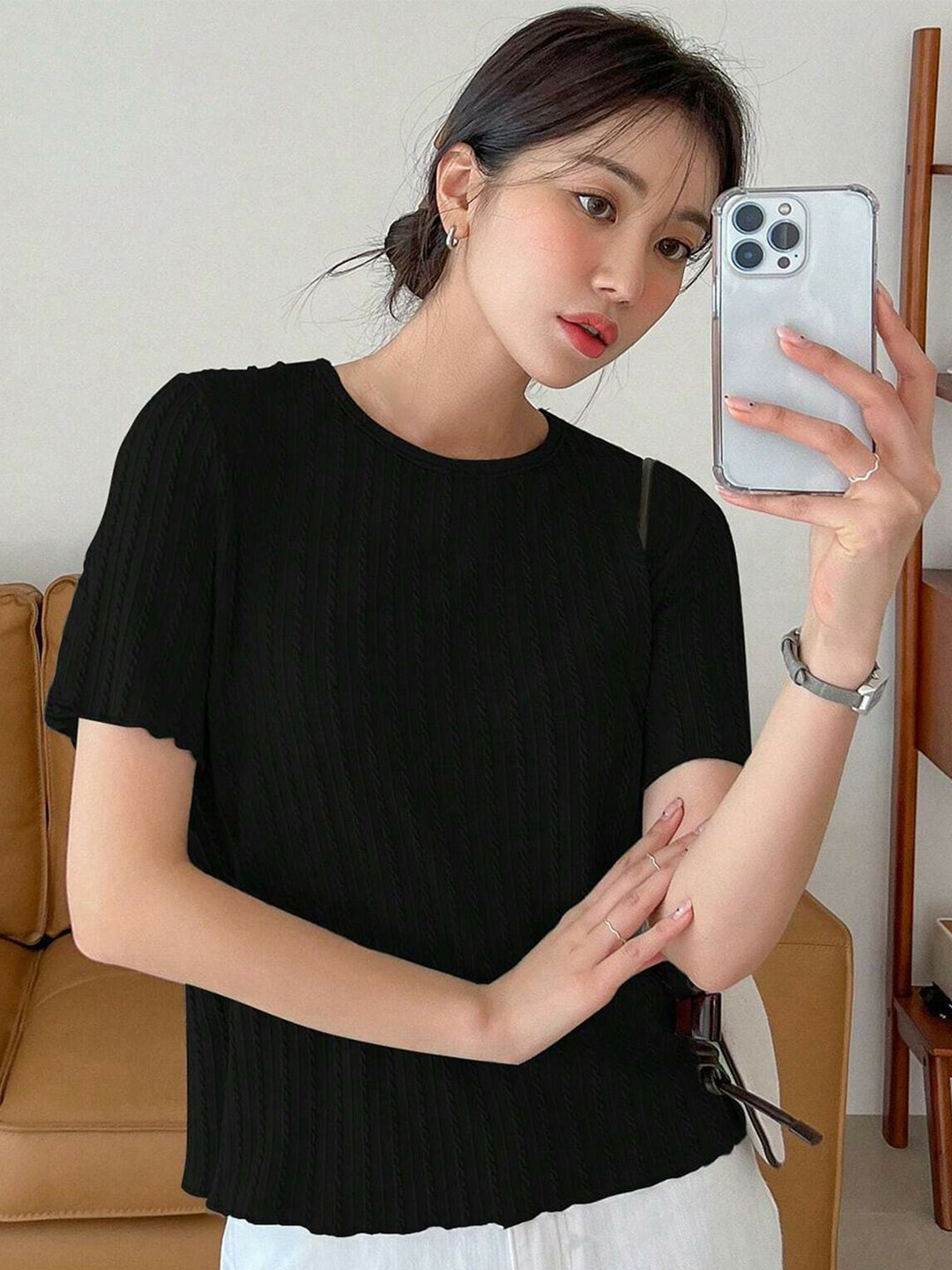 1stLov Women Round Neck Short Sleeves Top