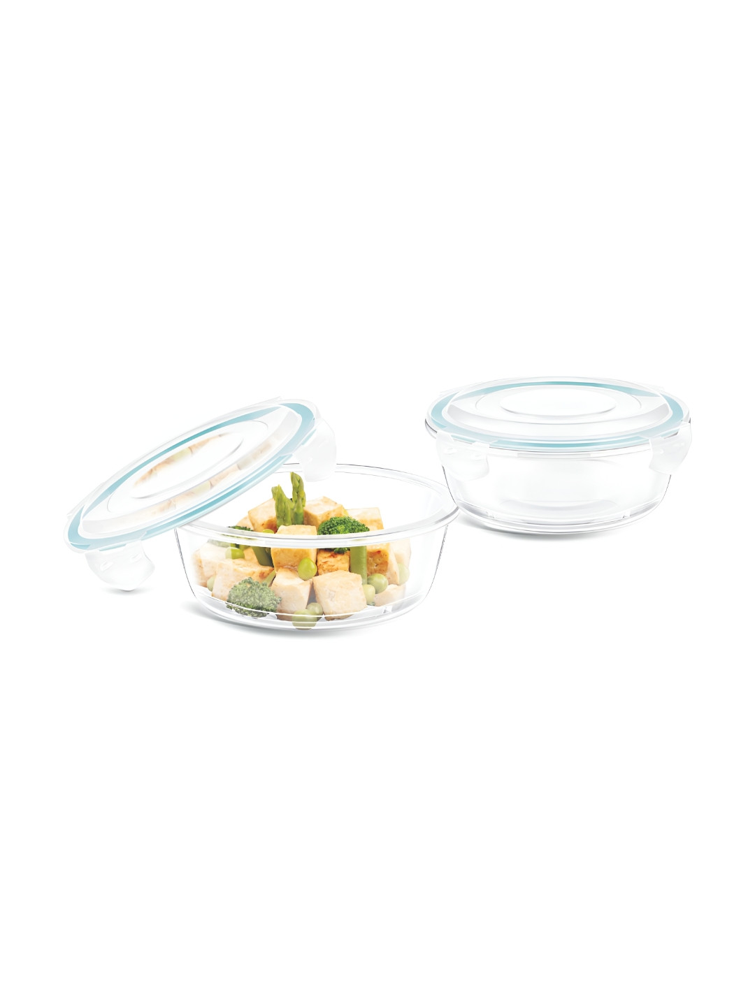SignoraWare Transparent & Blue 2 Pieces Lock N Store Borosilicate Round Square Containers