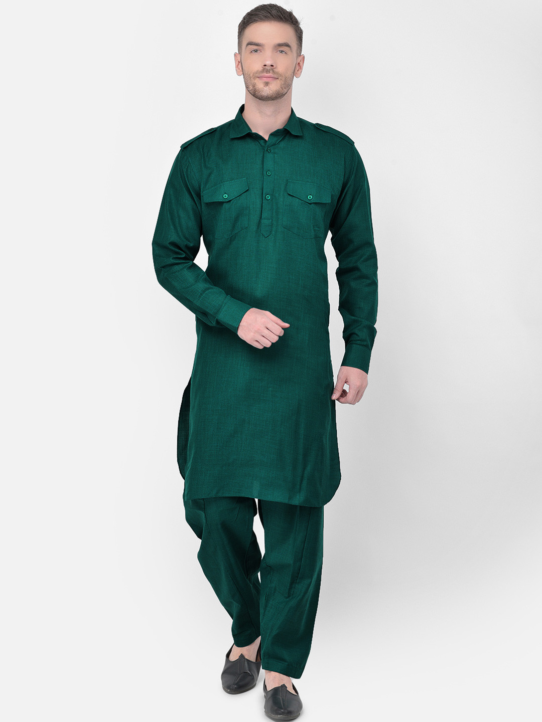 SG LEMAN Men Green Regular Kurta with Salwar