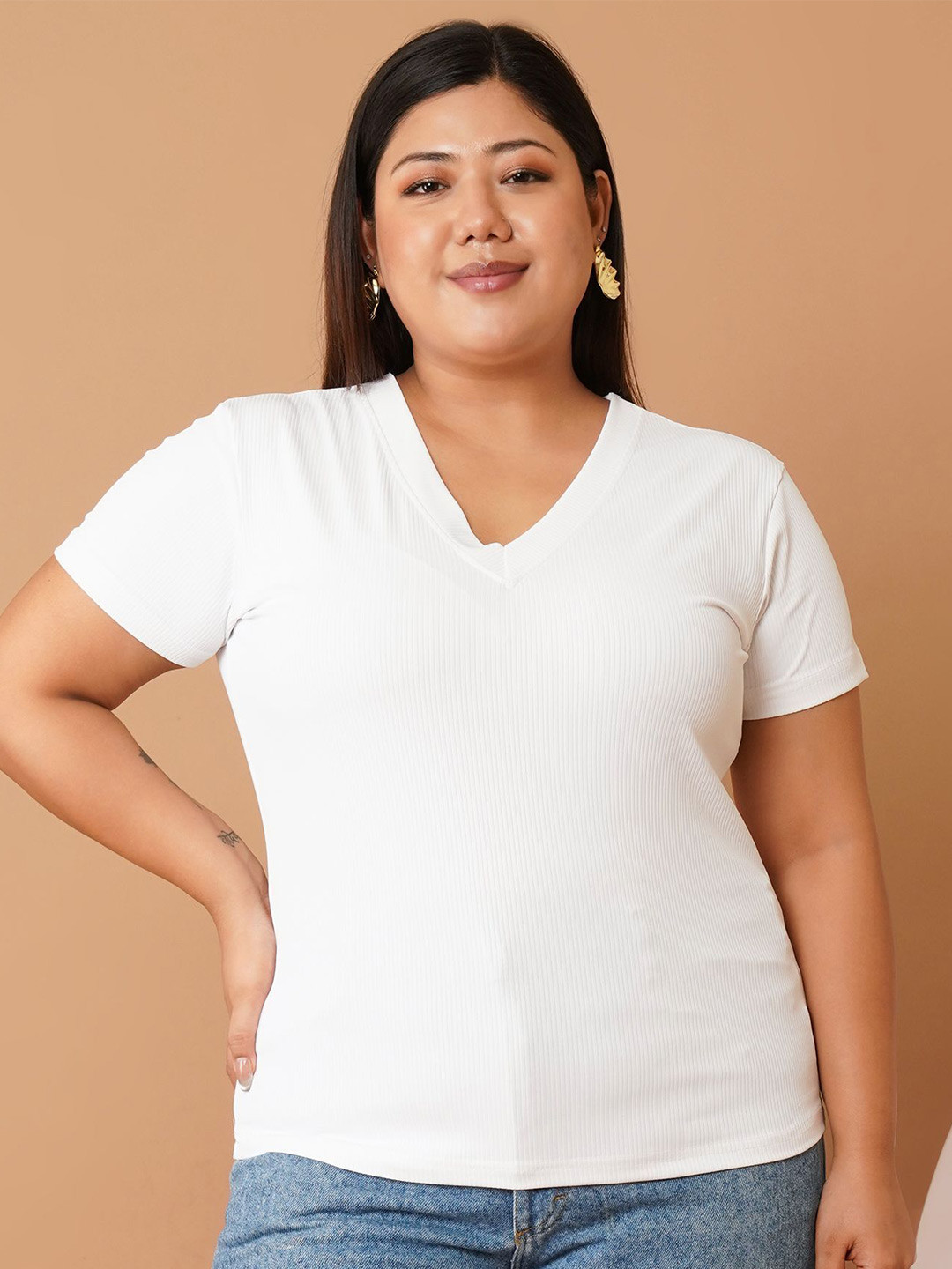 U&F Beyond Plus Size Women Ribbed Fitted Top