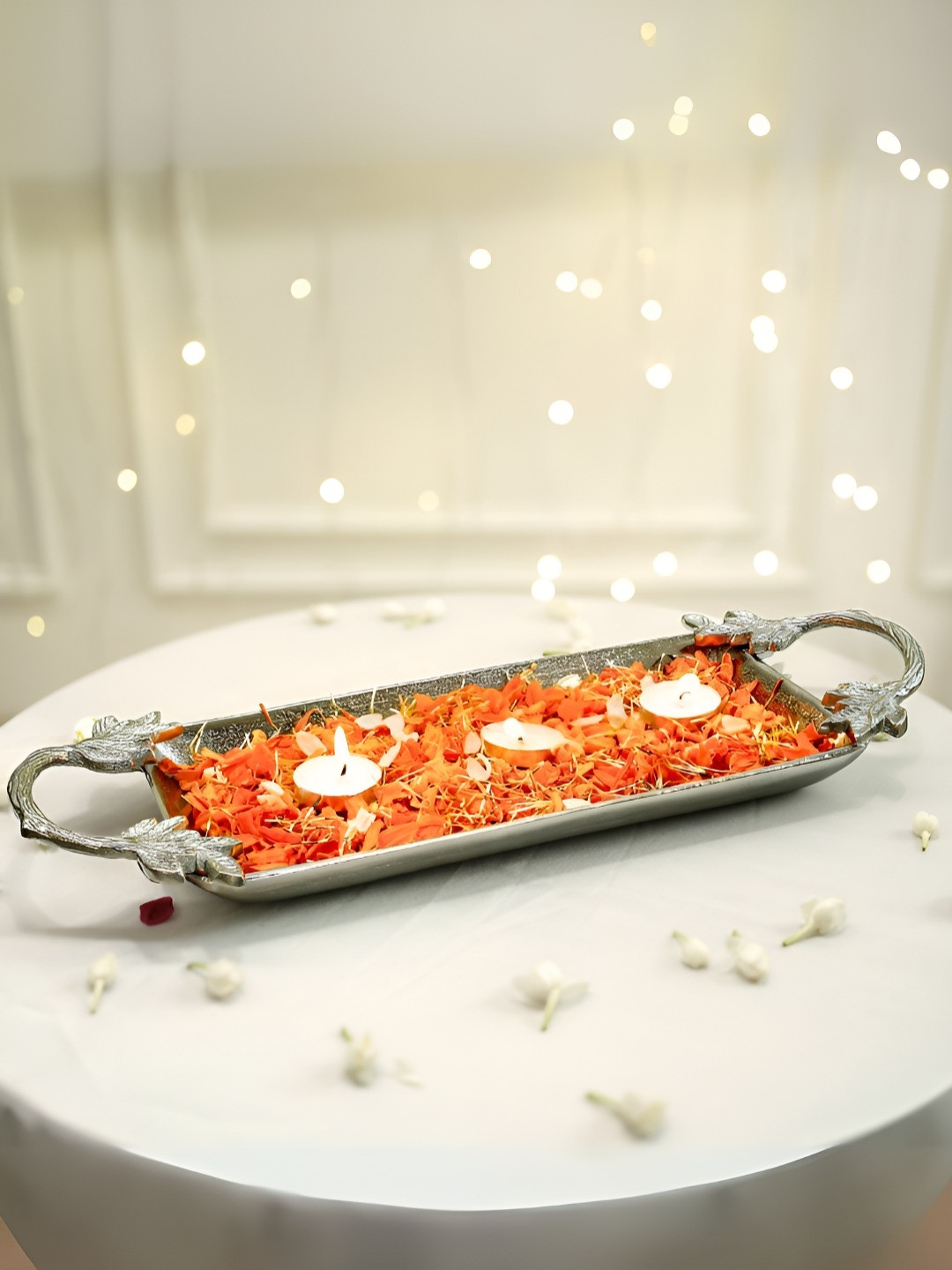 BEHOMA Silver-Toned Aluminium Hand-Painted Serving Tray