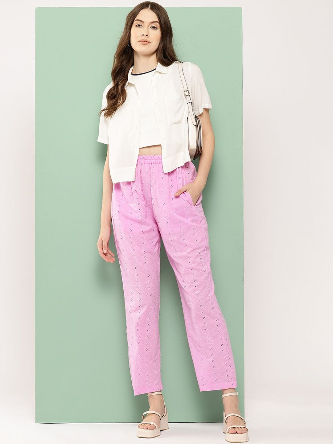 all about you Women Floral Embroidered Relaxed Pleated Relexed Fit Trousers