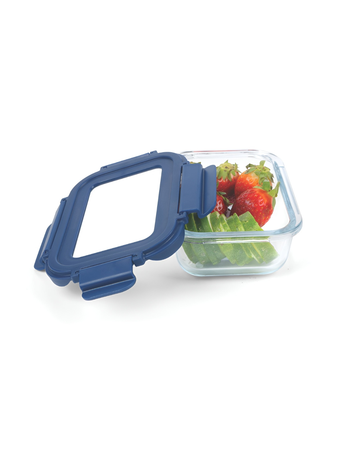 SignoraWare Transparent & Blue Secure N Store Borosilicate Glass Rectangle Container