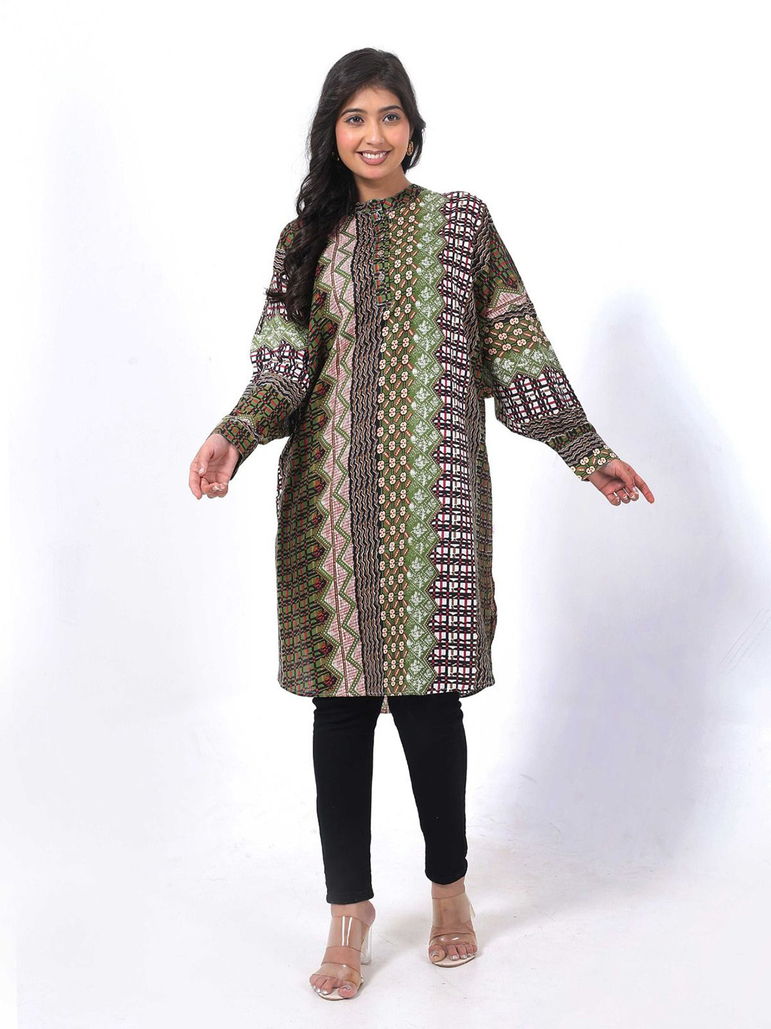 RANGRIWAZ Ethnic Motifs Printed Mandarin Collar Pure Cotton Straight Kurta